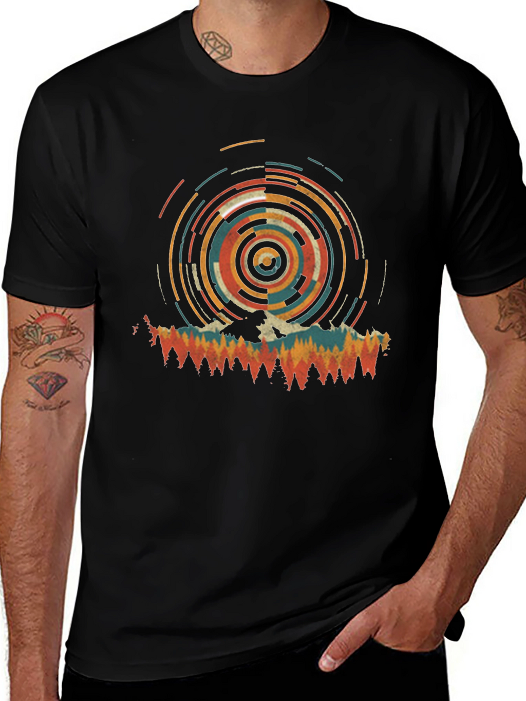 Retro Mountain Circle Graphic Tee - Black