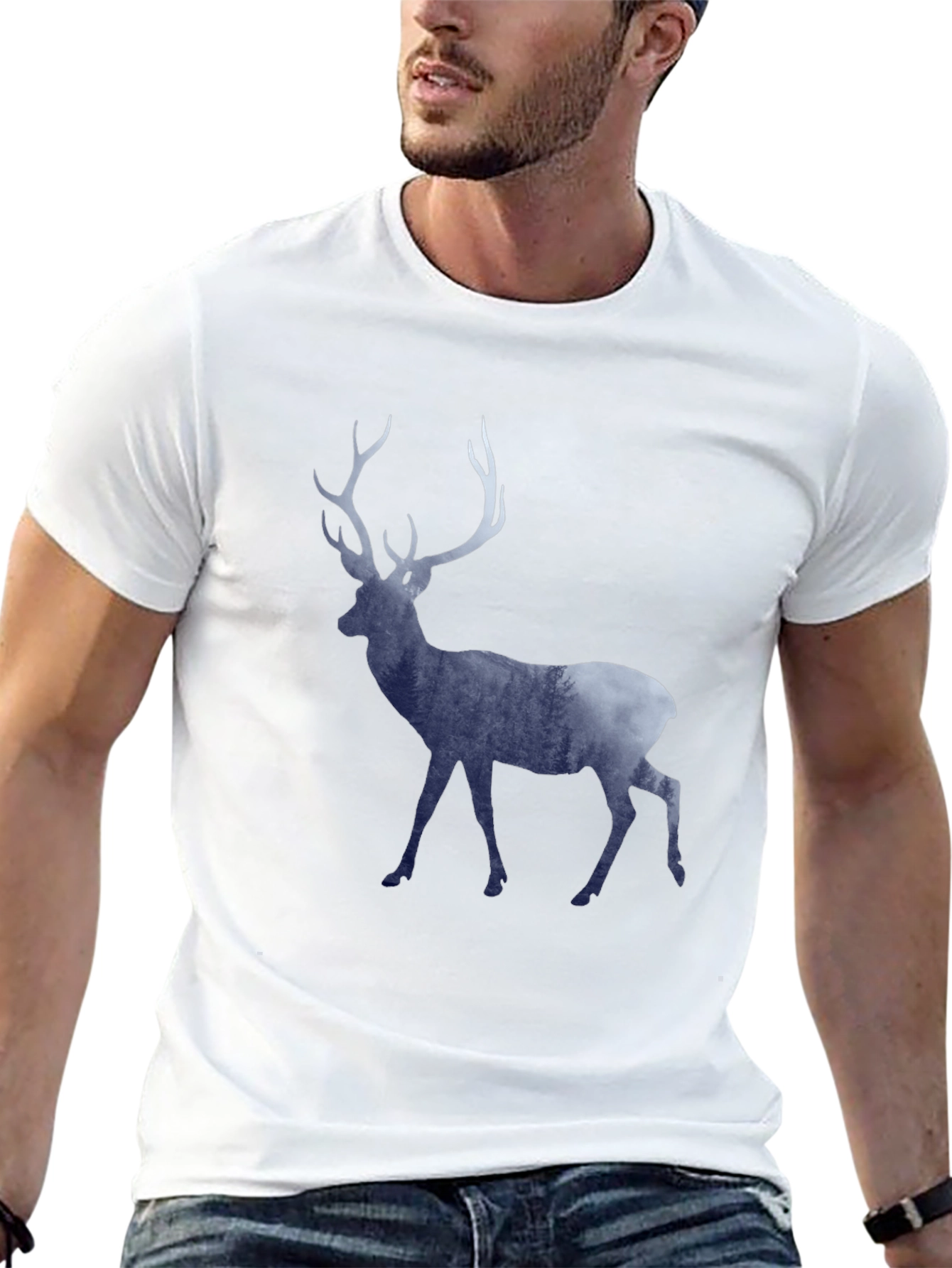 Mens Graphic Tee - Deer Silhouette Forest Design