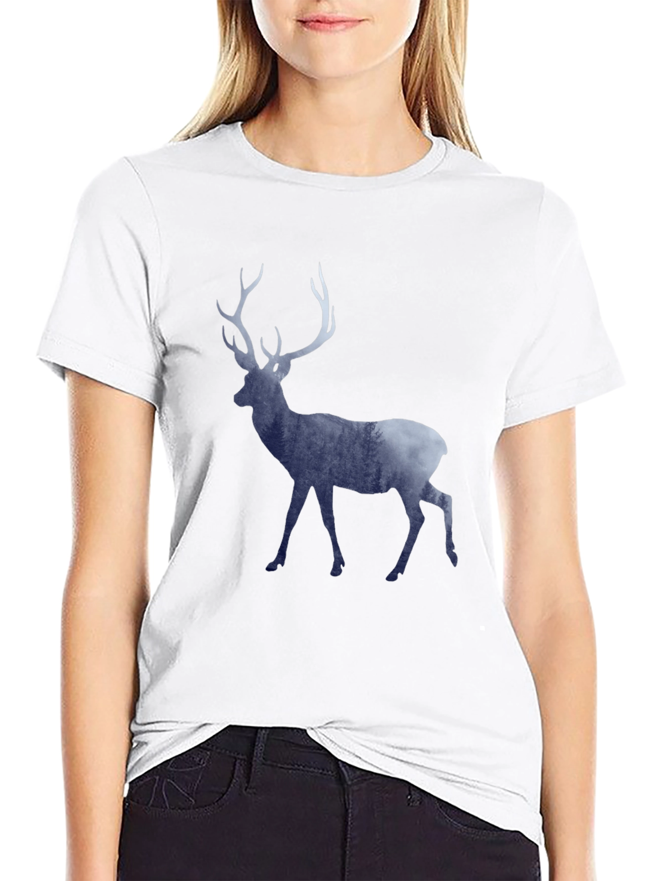 Mens Graphic Tee - Deer Silhouette Forest Design