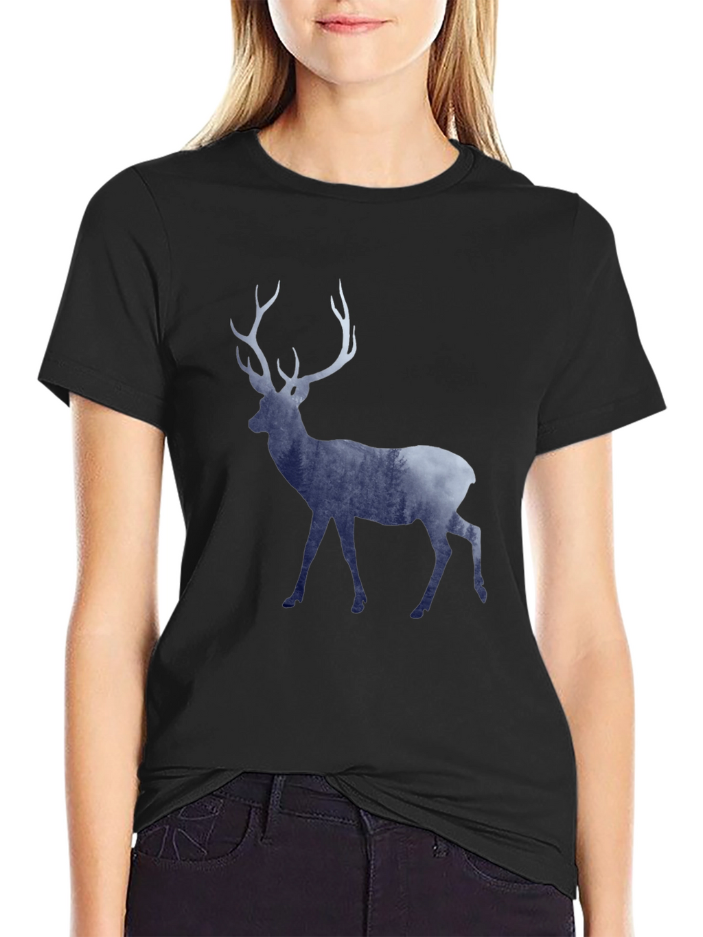 Mens Graphic Tee - Deer Silhouette Forest Design