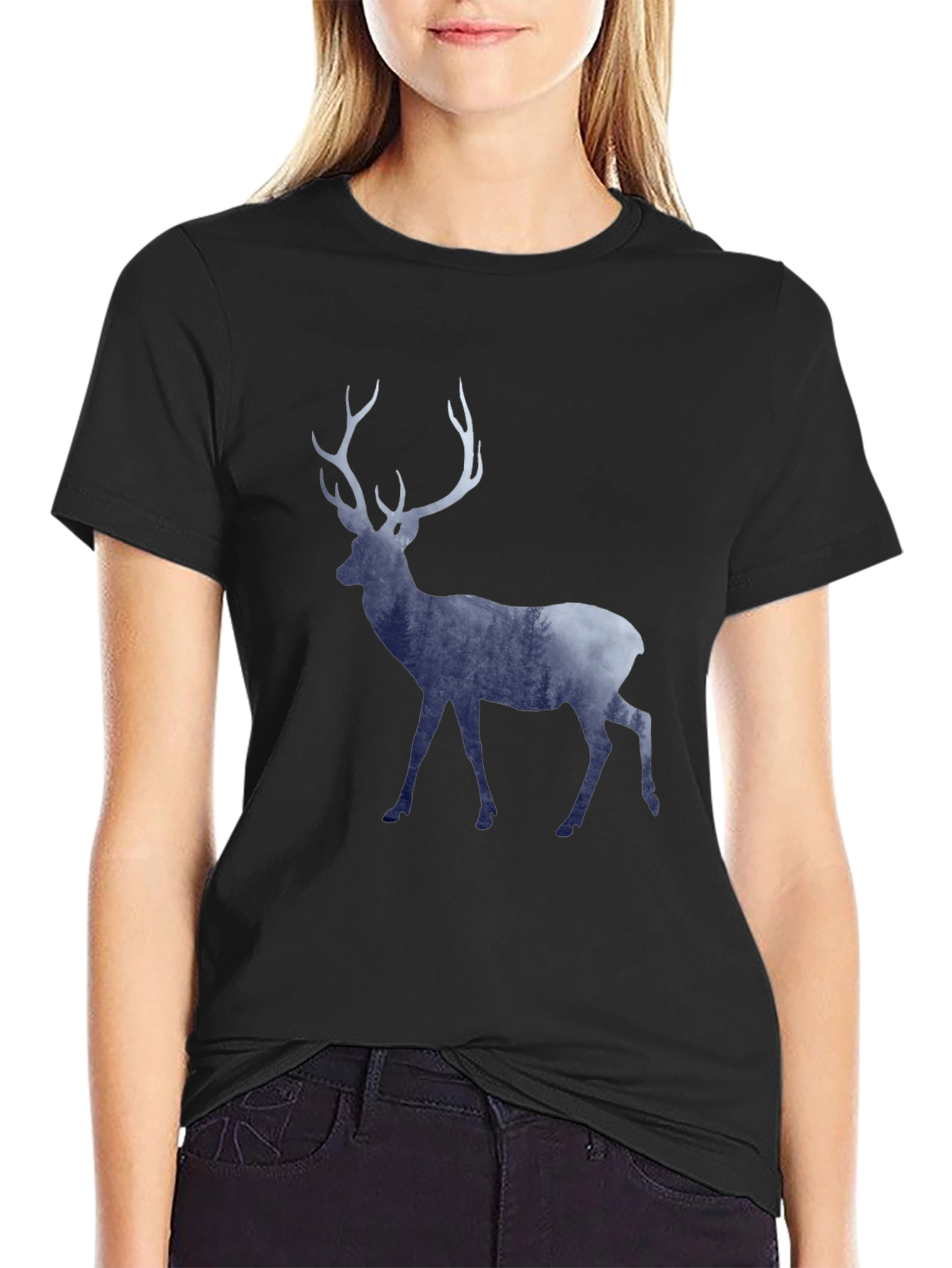 Mens Graphic Tee - Deer Silhouette Forest Design