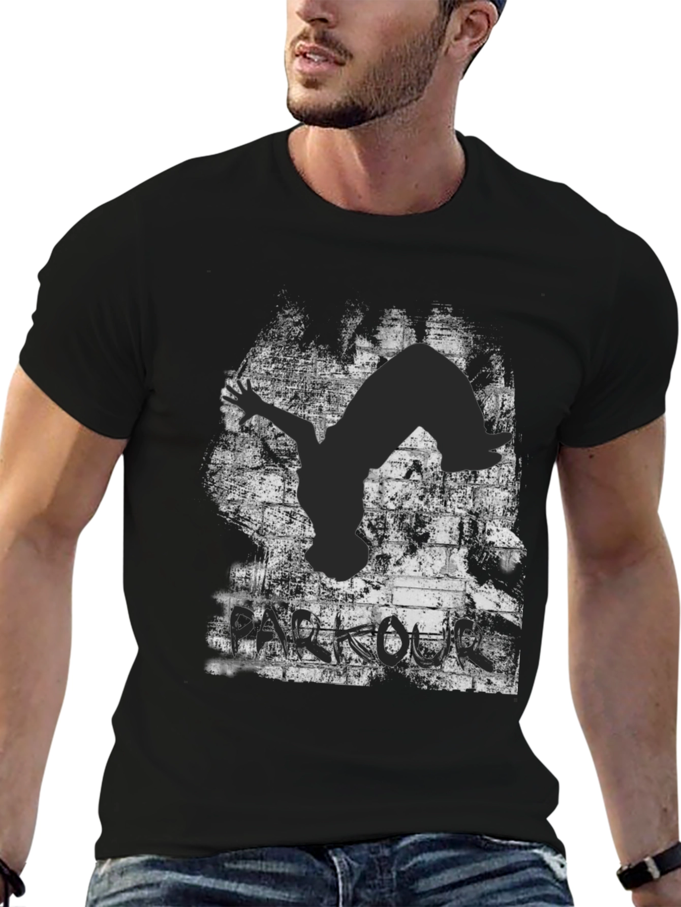 Parkour Silhouette Graphic Black T-Shirt