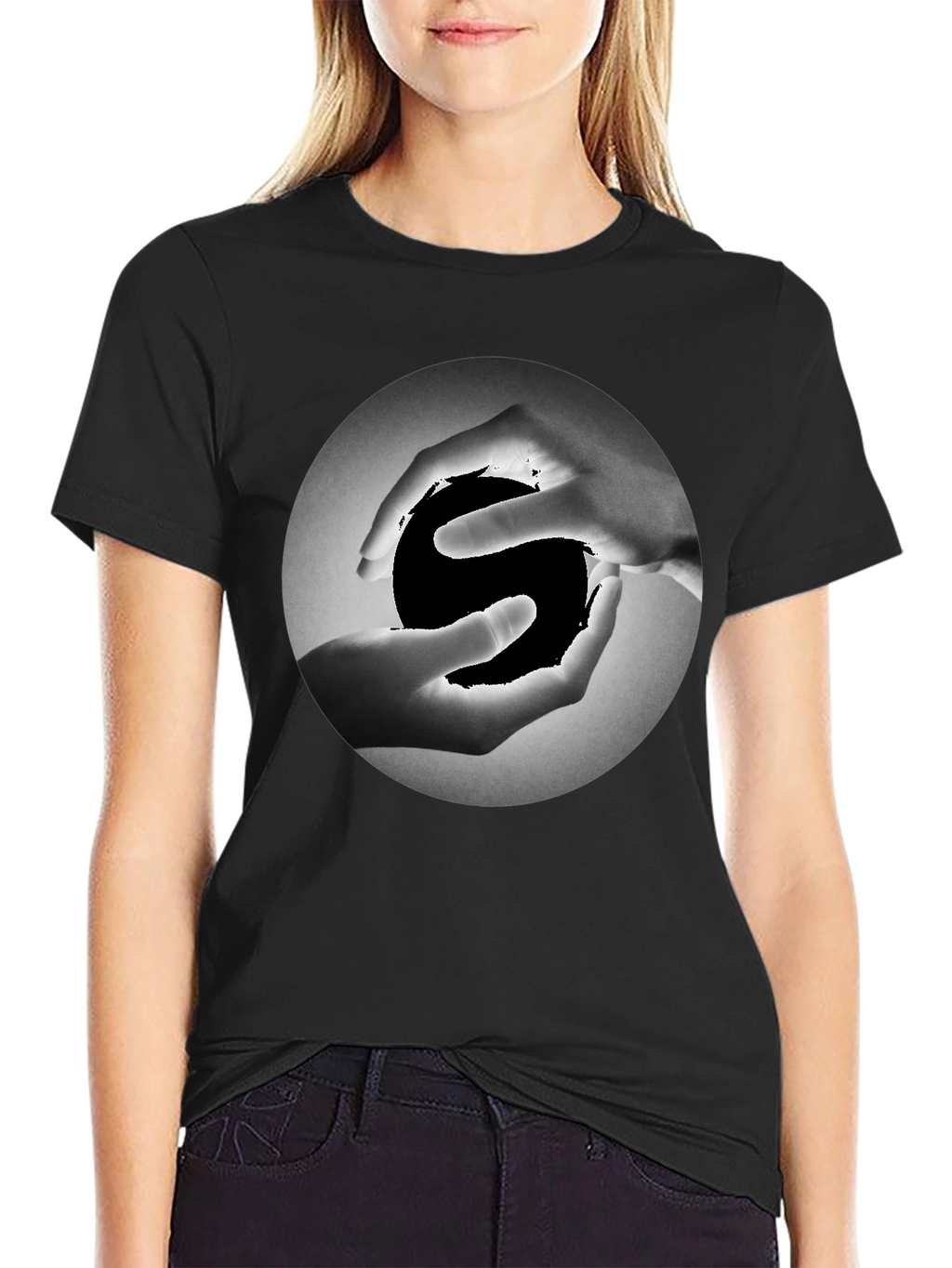Yin Yang Hands Graphic Tee - Black Cotton T-Shirt