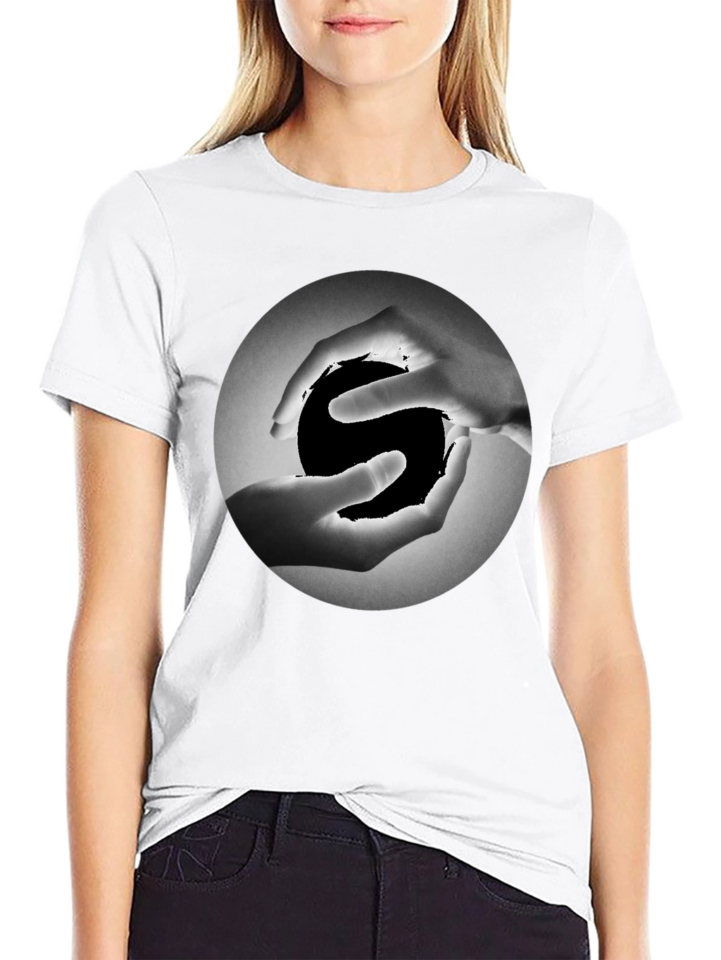Yin Yang Hands Graphic Tee - Black Cotton T-Shirt