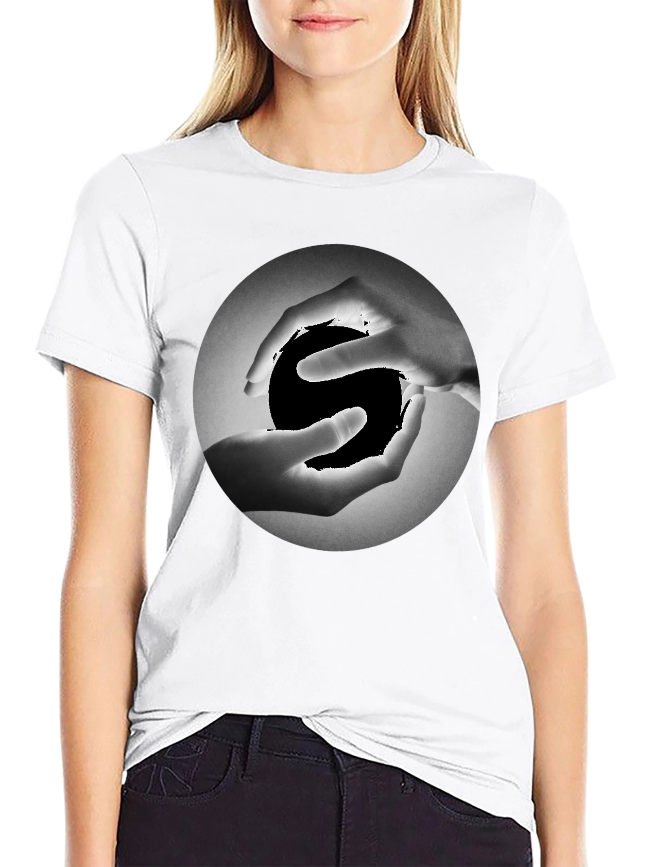 Yin Yang Hands Graphic Tee - Black Cotton T-Shirt