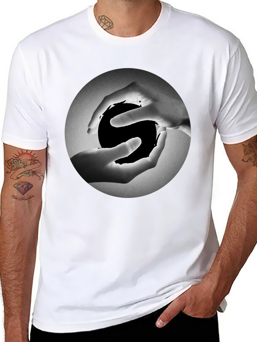 Yin Yang Hands Graphic Tee - Black Cotton T-Shirt
