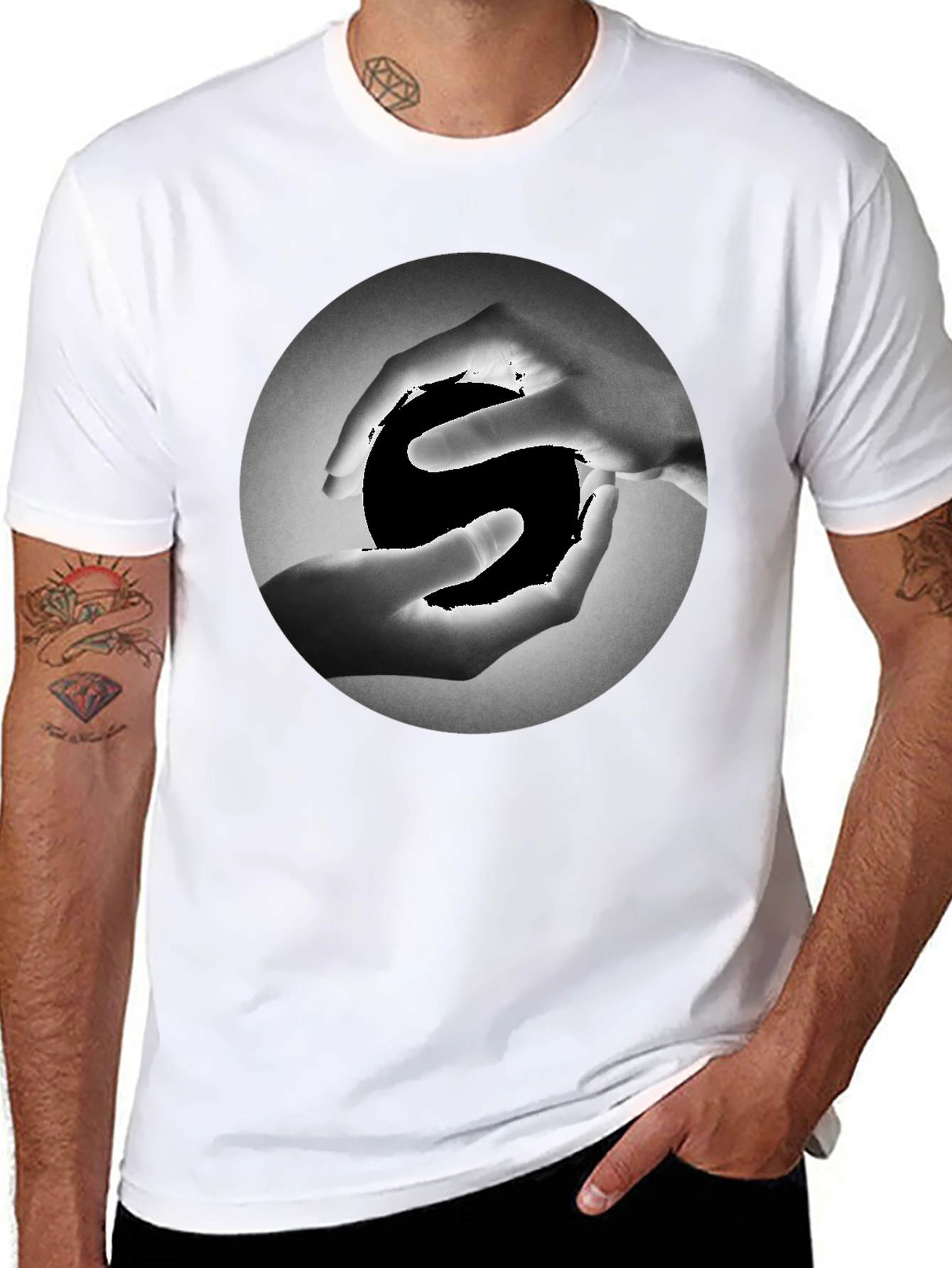 Yin Yang Hands Graphic Tee - Black Cotton T-Shirt