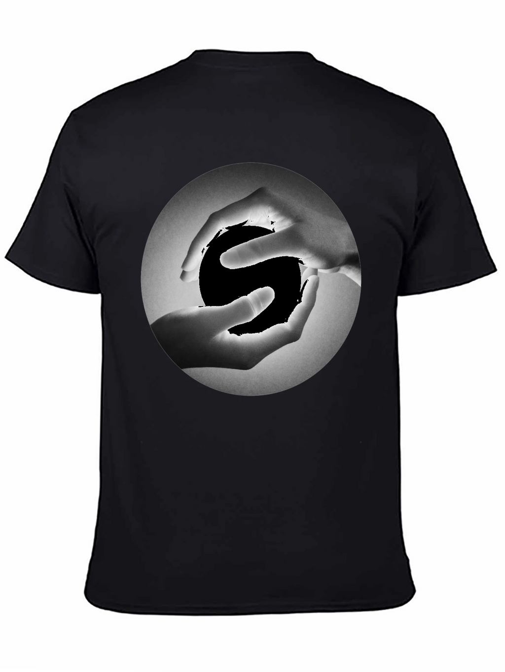 Yin Yang Hands Graphic Tee - Black Cotton T-Shirt