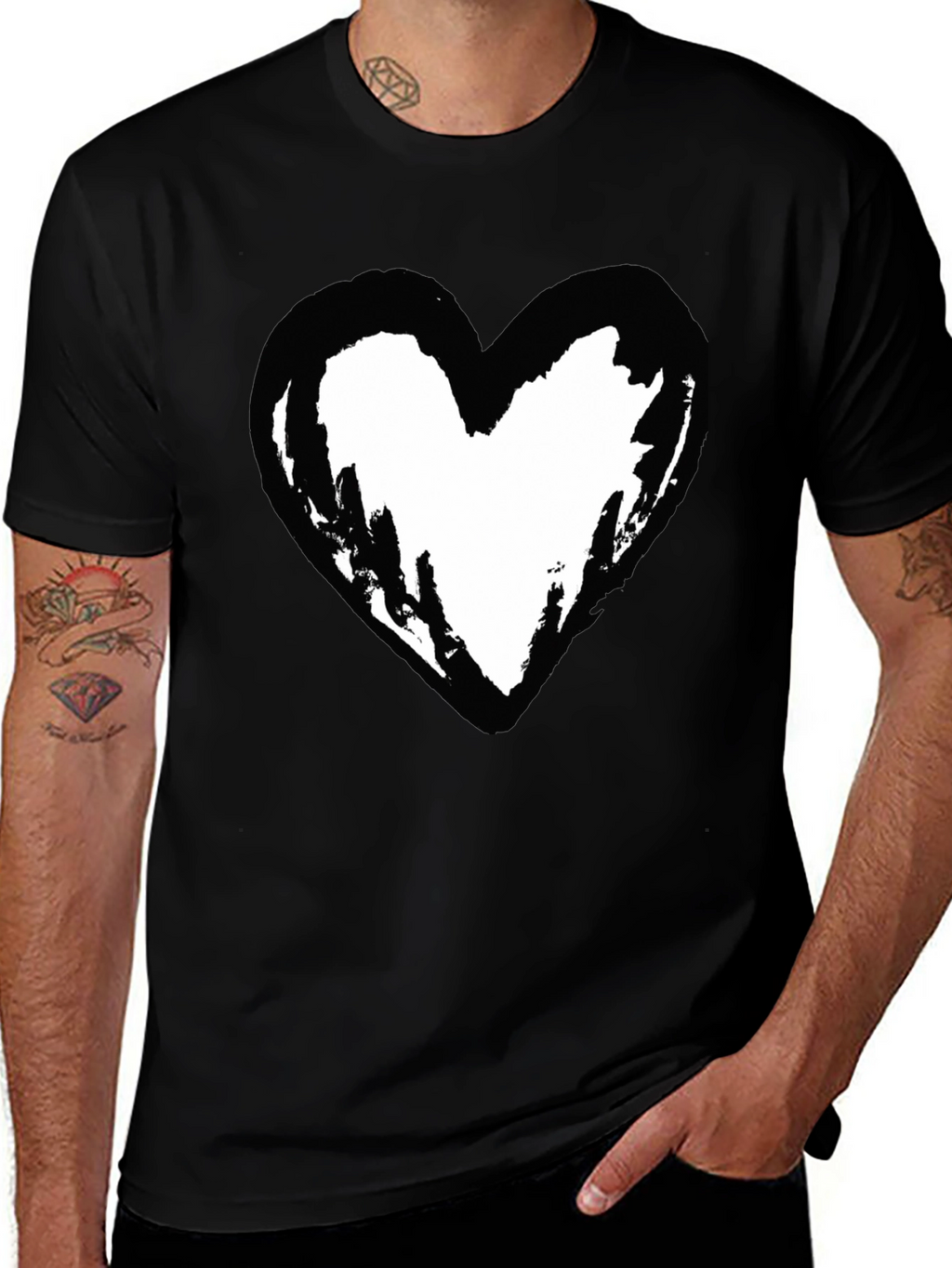 Black T-Shirt with Heart Graphic