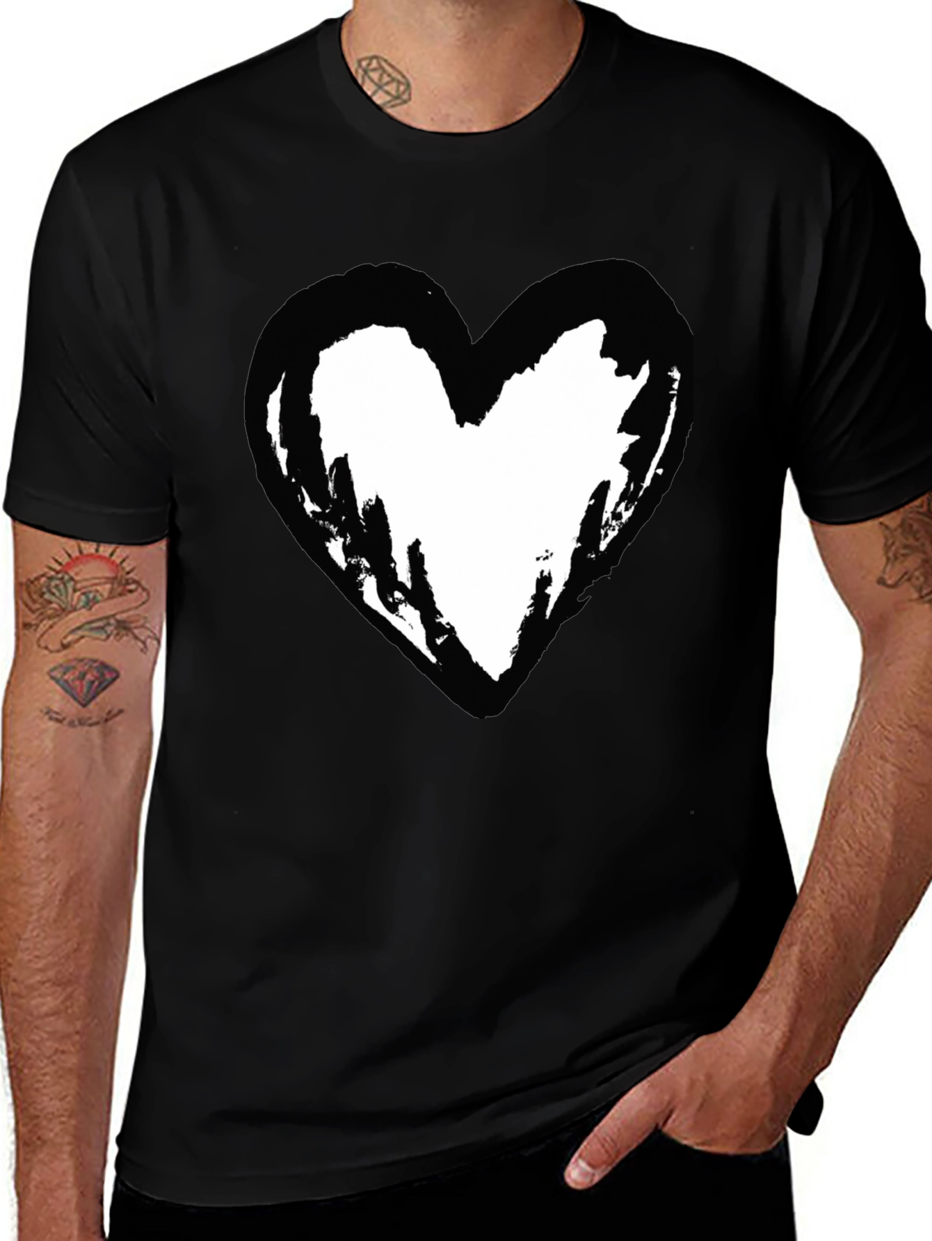 Black T-Shirt with Heart Graphic