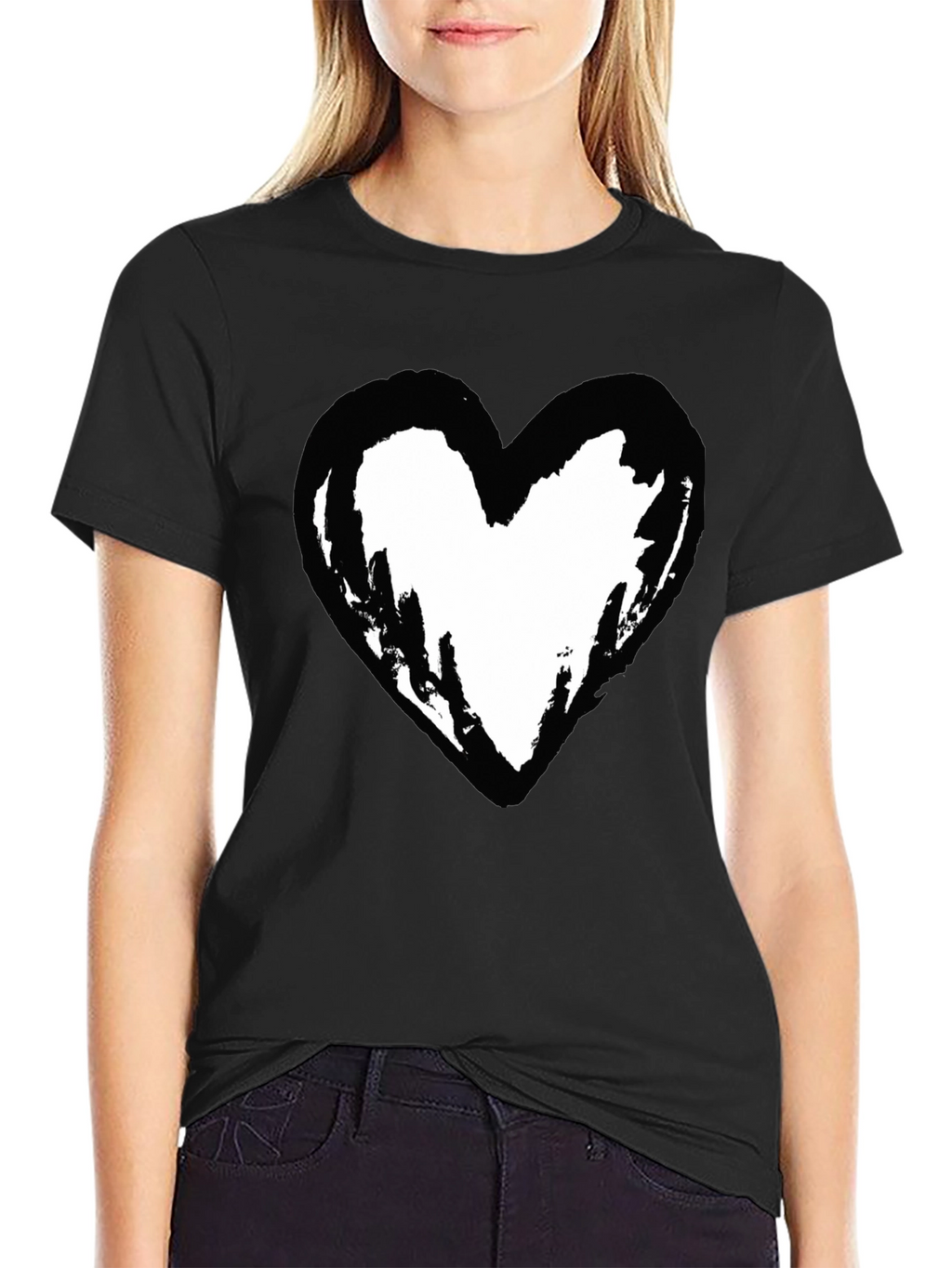 Black T-Shirt with Heart Graphic