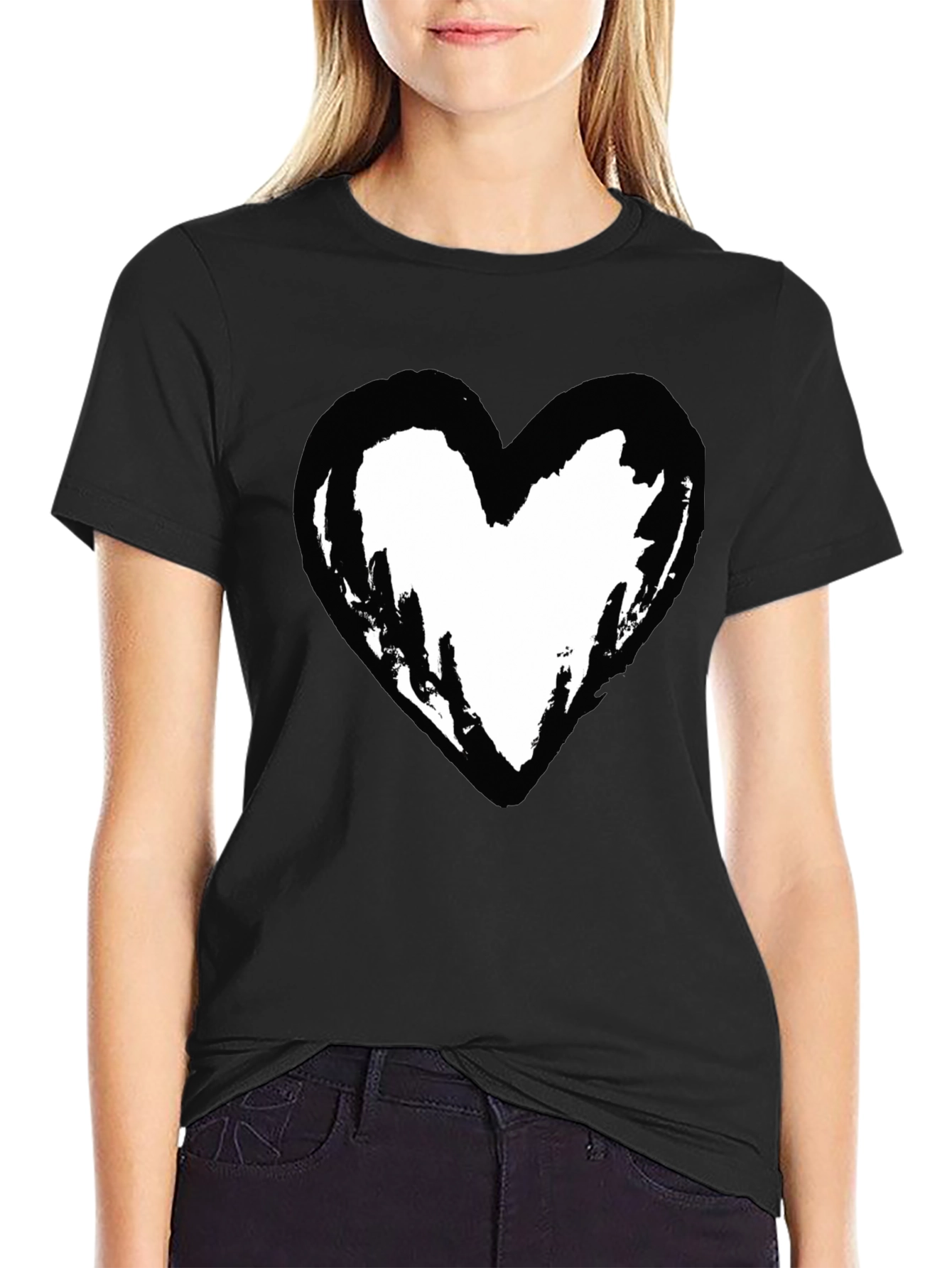 Black T-Shirt with Heart Graphic