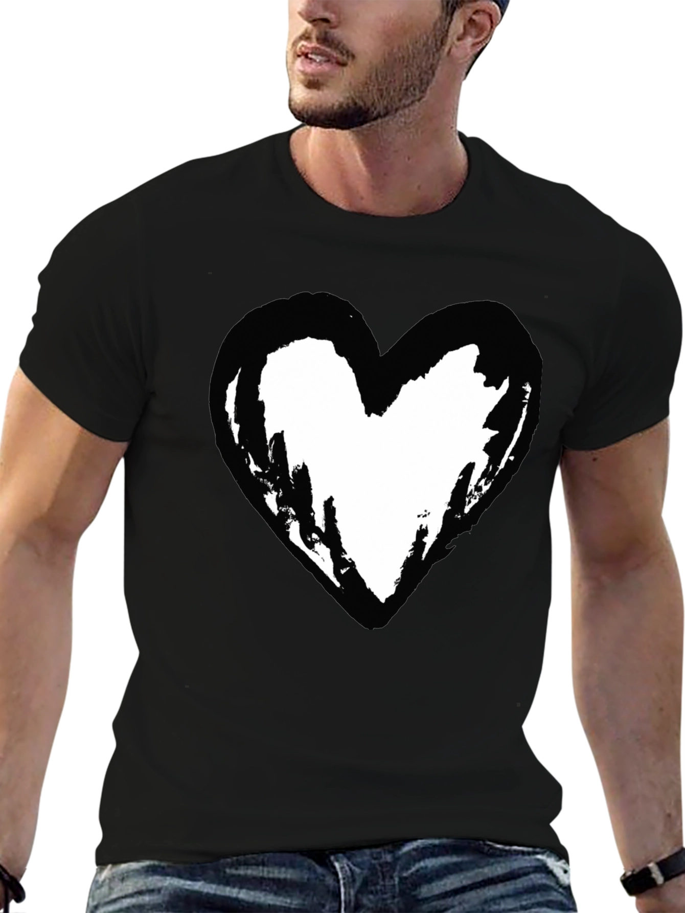 Black T-Shirt with Heart Graphic