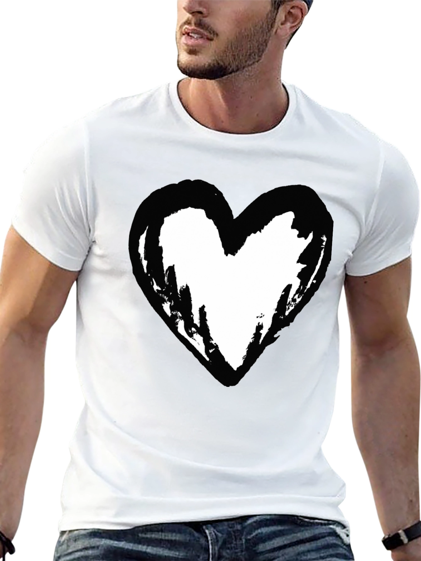 Black T-Shirt with Heart Graphic