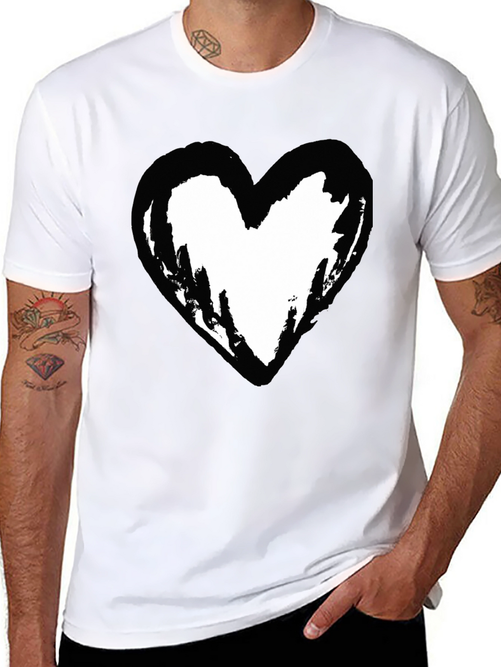 Black T-Shirt with Heart Graphic