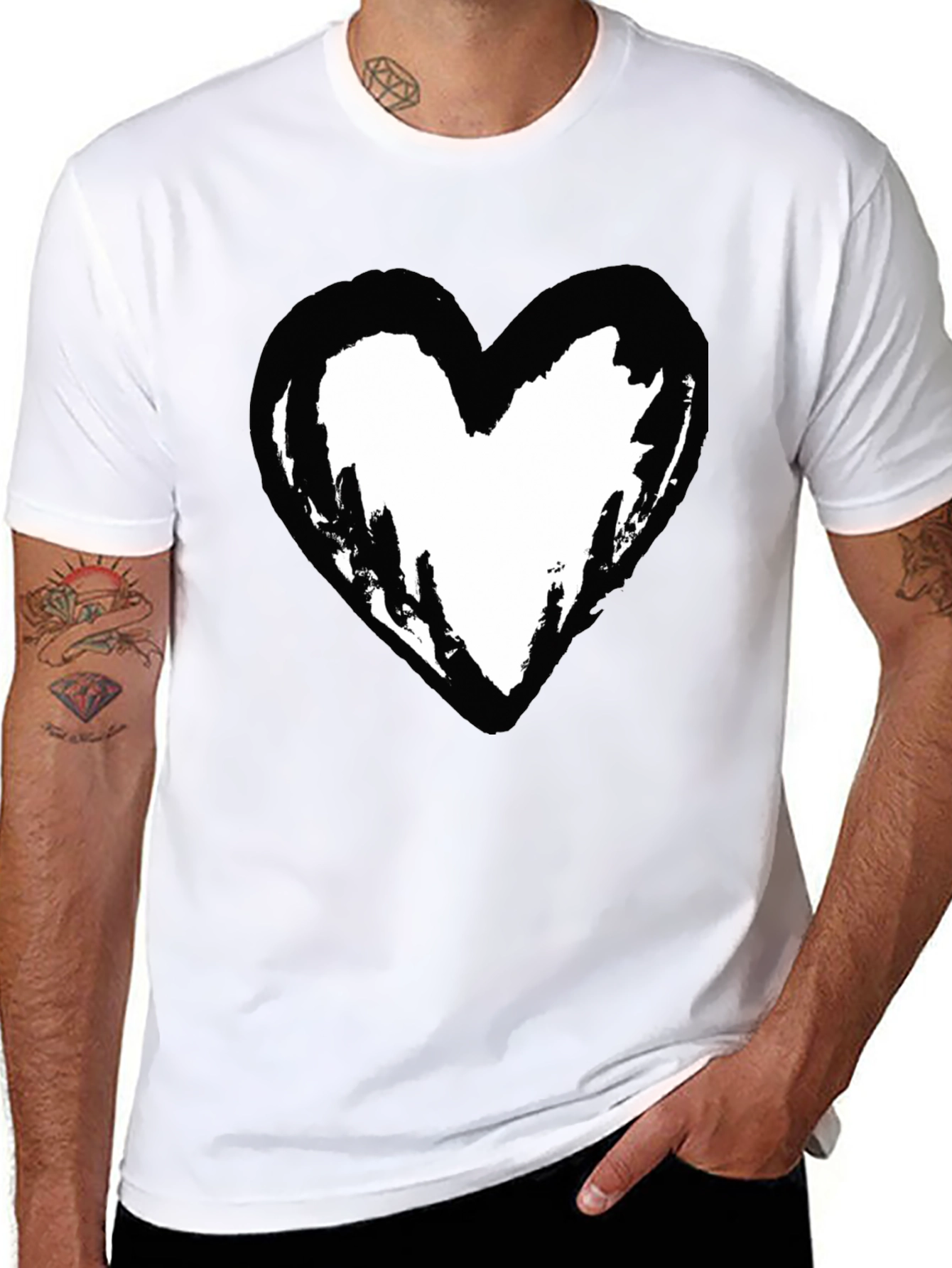 Black T-Shirt with Heart Graphic