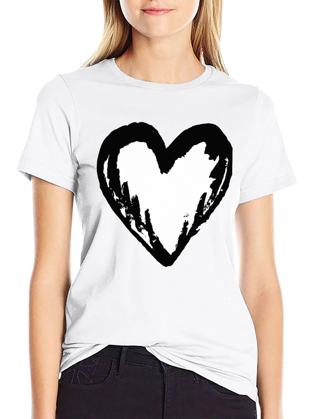 Black T-Shirt with Heart Graphic