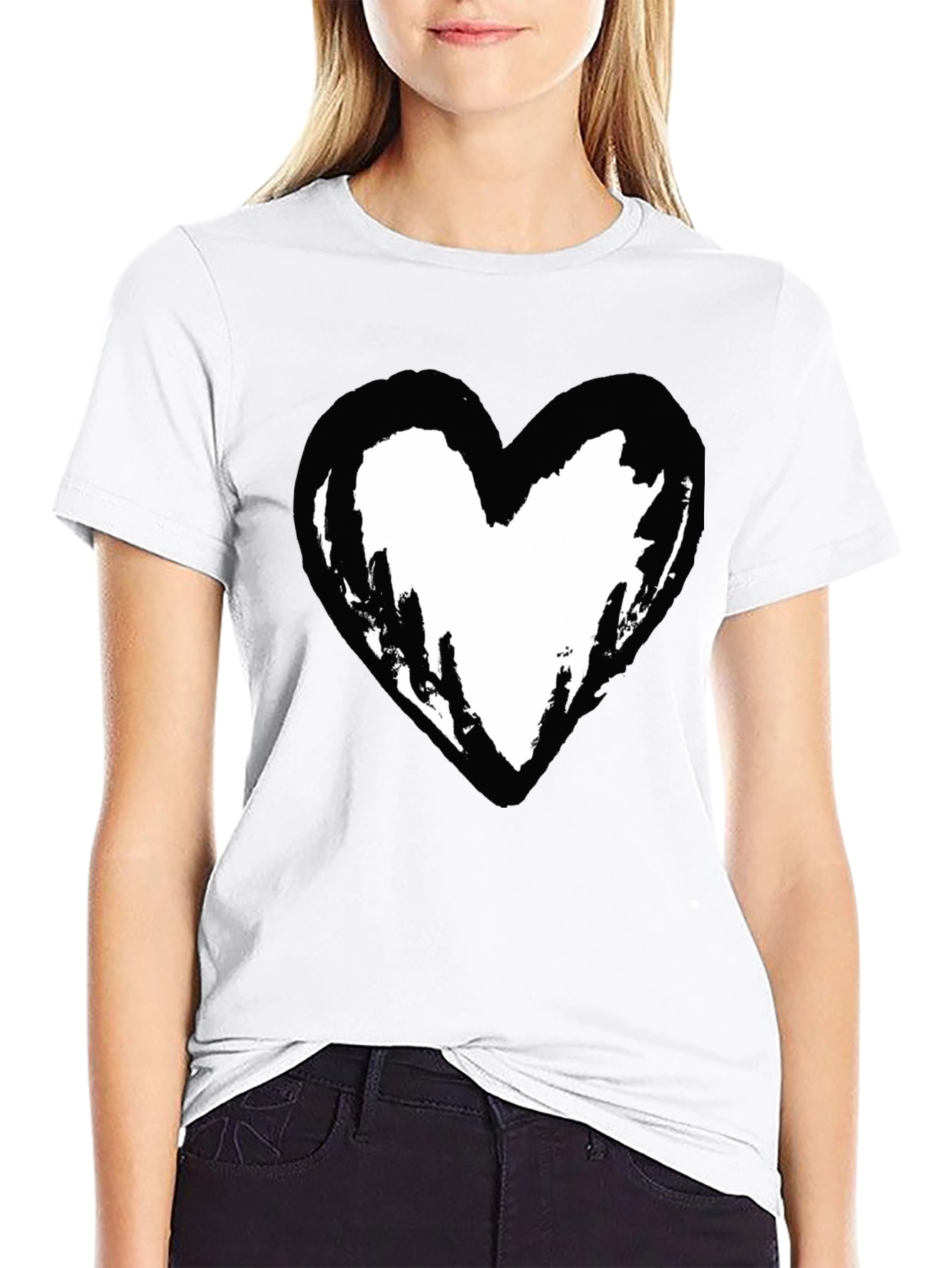 Black T-Shirt with Heart Graphic