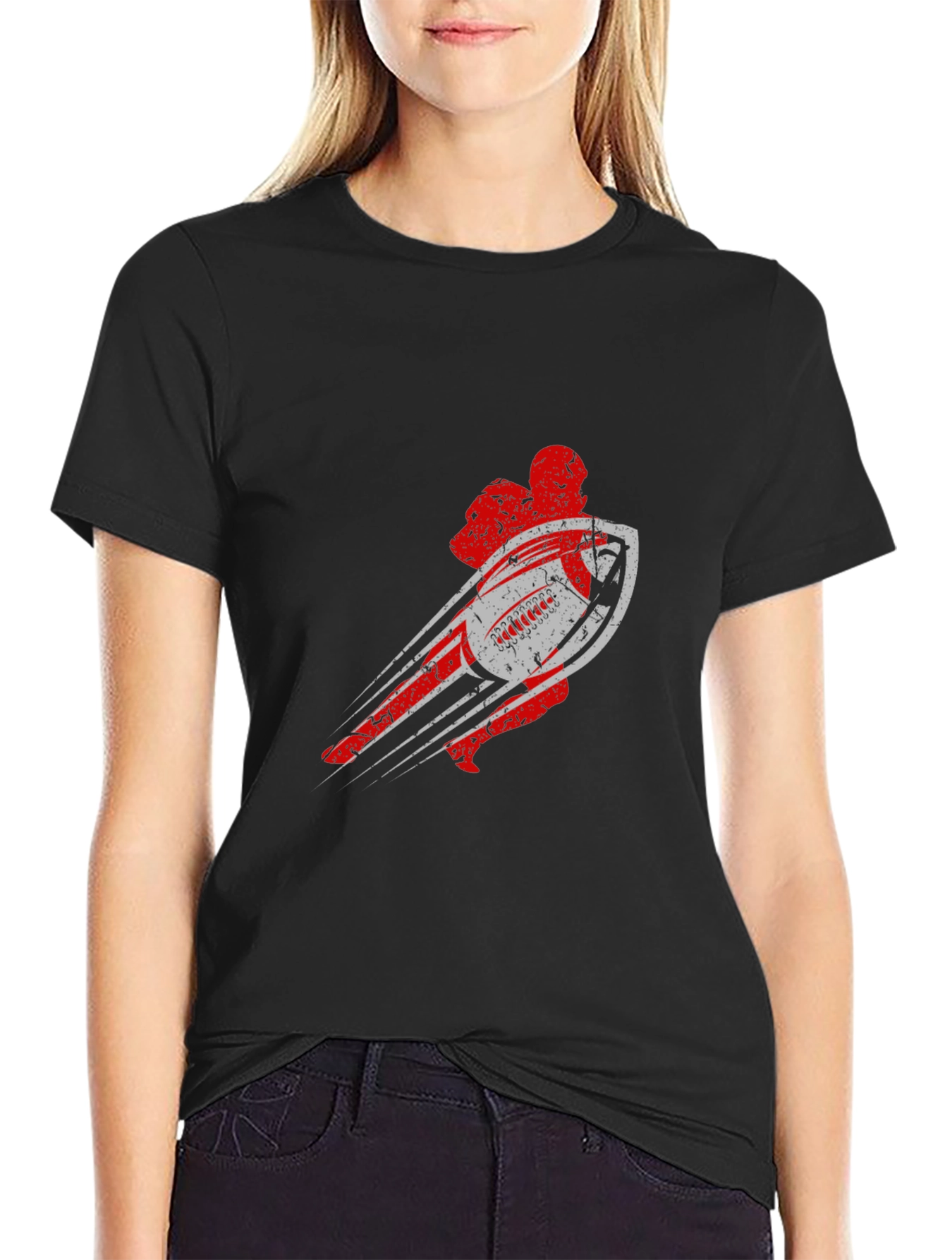 Distressed Football Graphic Tee - Black
