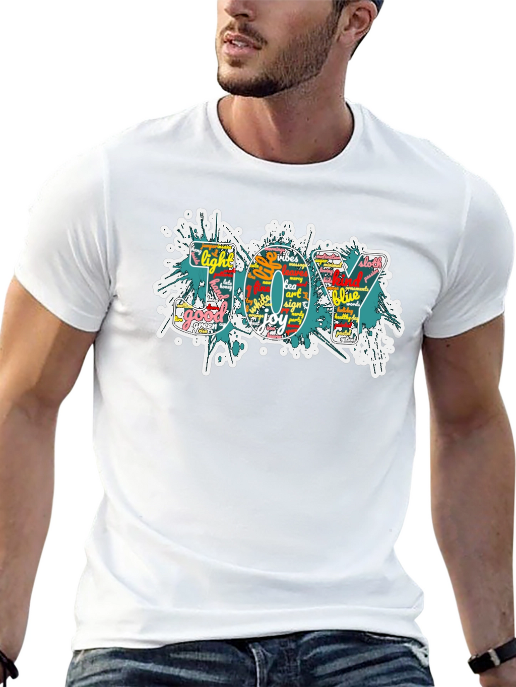 Joy Word Art Mens Black Graphic T-Shirt