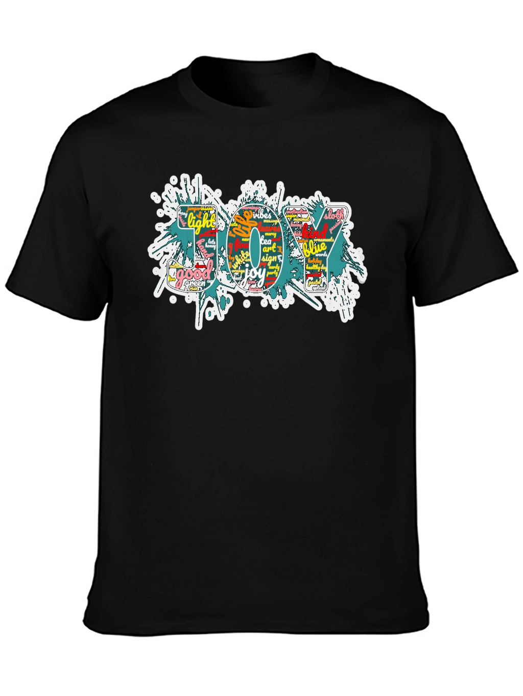 Joy Word Art Mens Black Graphic T-Shirt