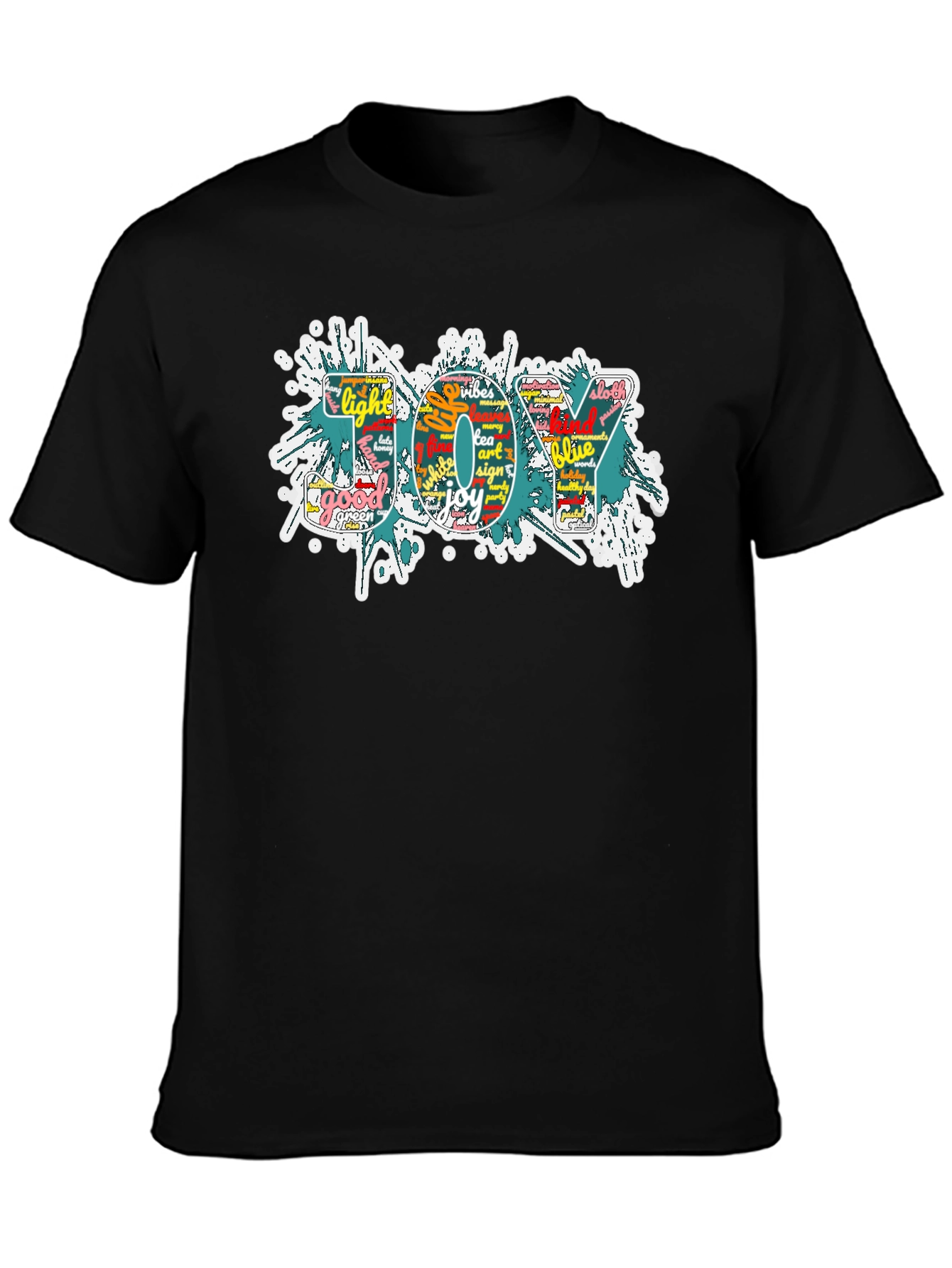 Joy Word Art Mens Black Graphic T-Shirt