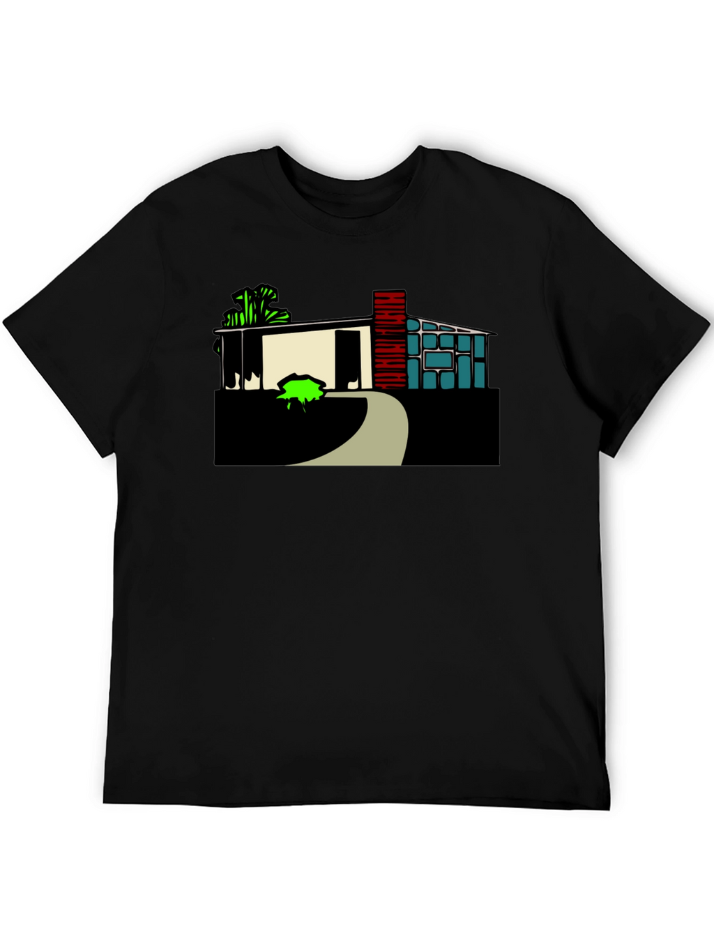 Modern House Graphic Tee - Black Cotton Blend