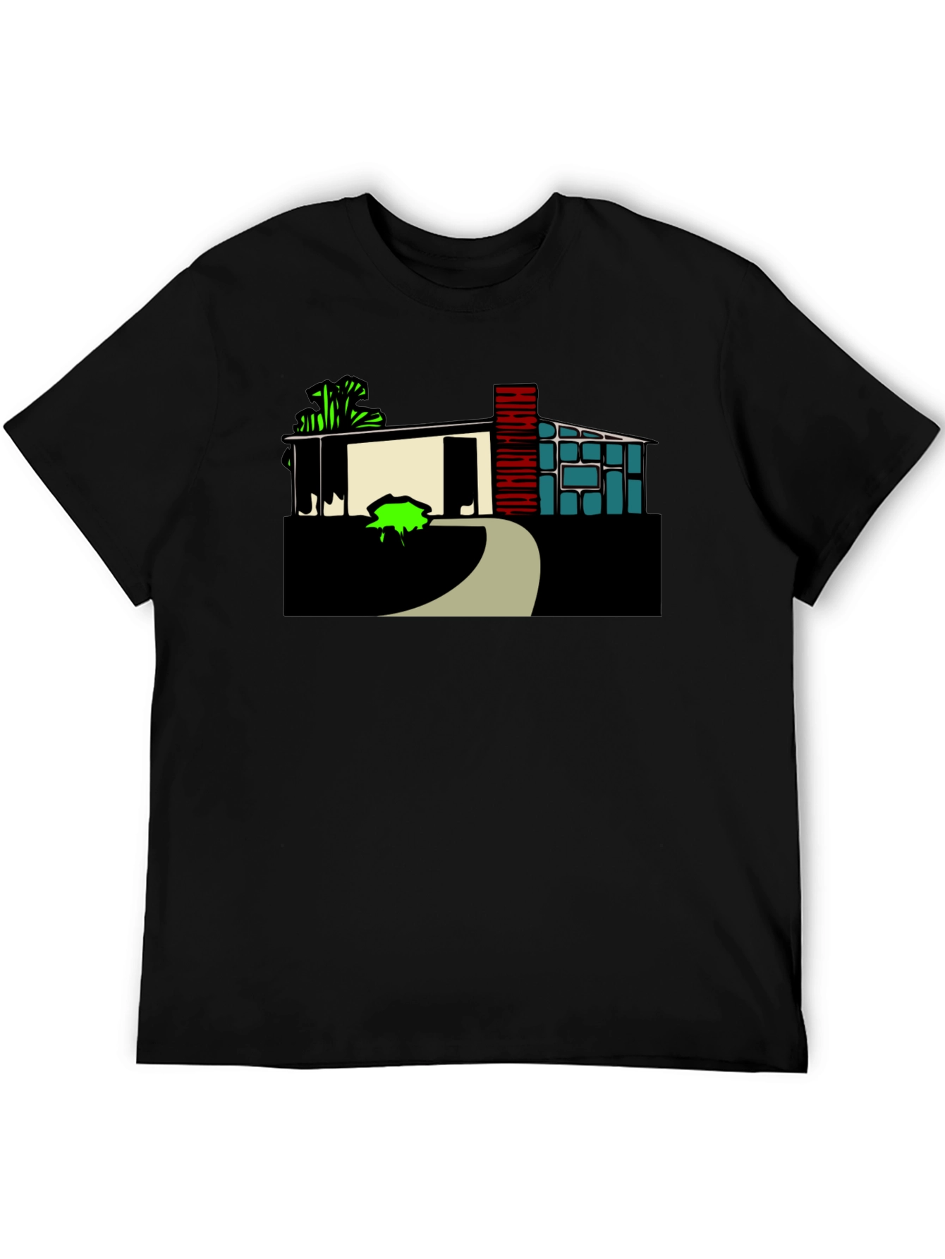 Modern House Graphic Tee - Black Cotton Blend