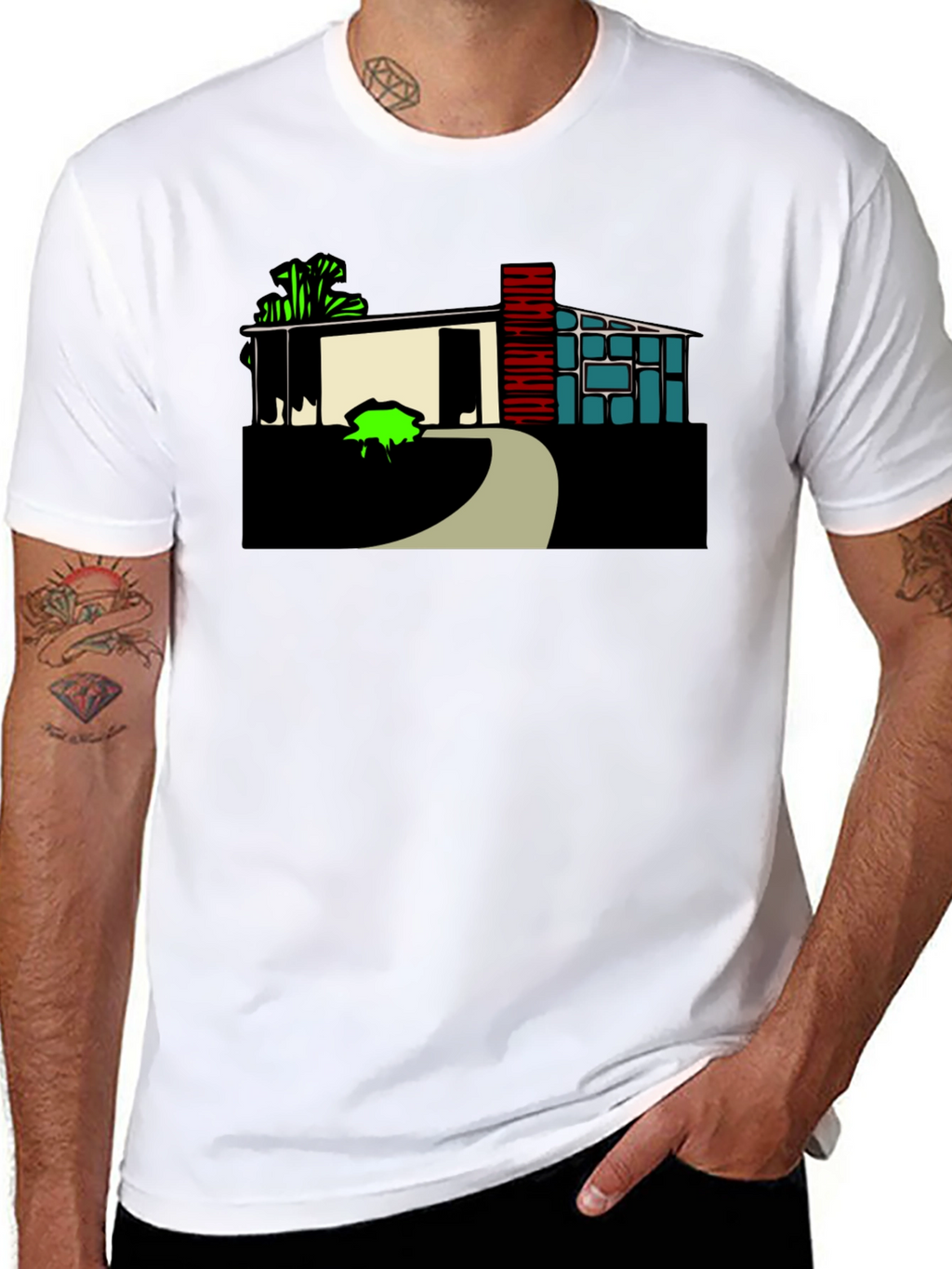 Modern House Graphic Tee - Black Cotton Blend