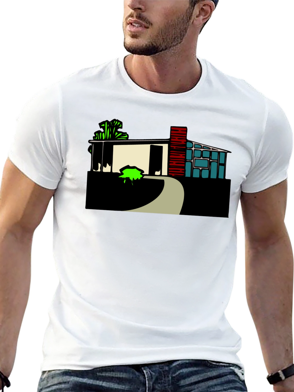 Modern House Graphic Tee - Black Cotton Blend