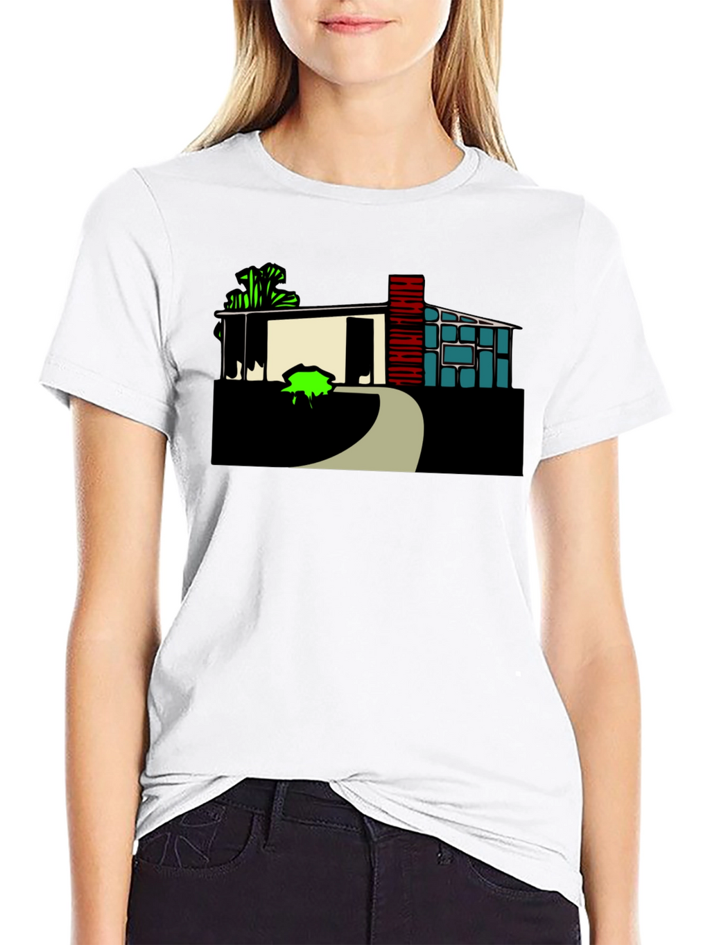 Modern House Graphic Tee - Black Cotton Blend