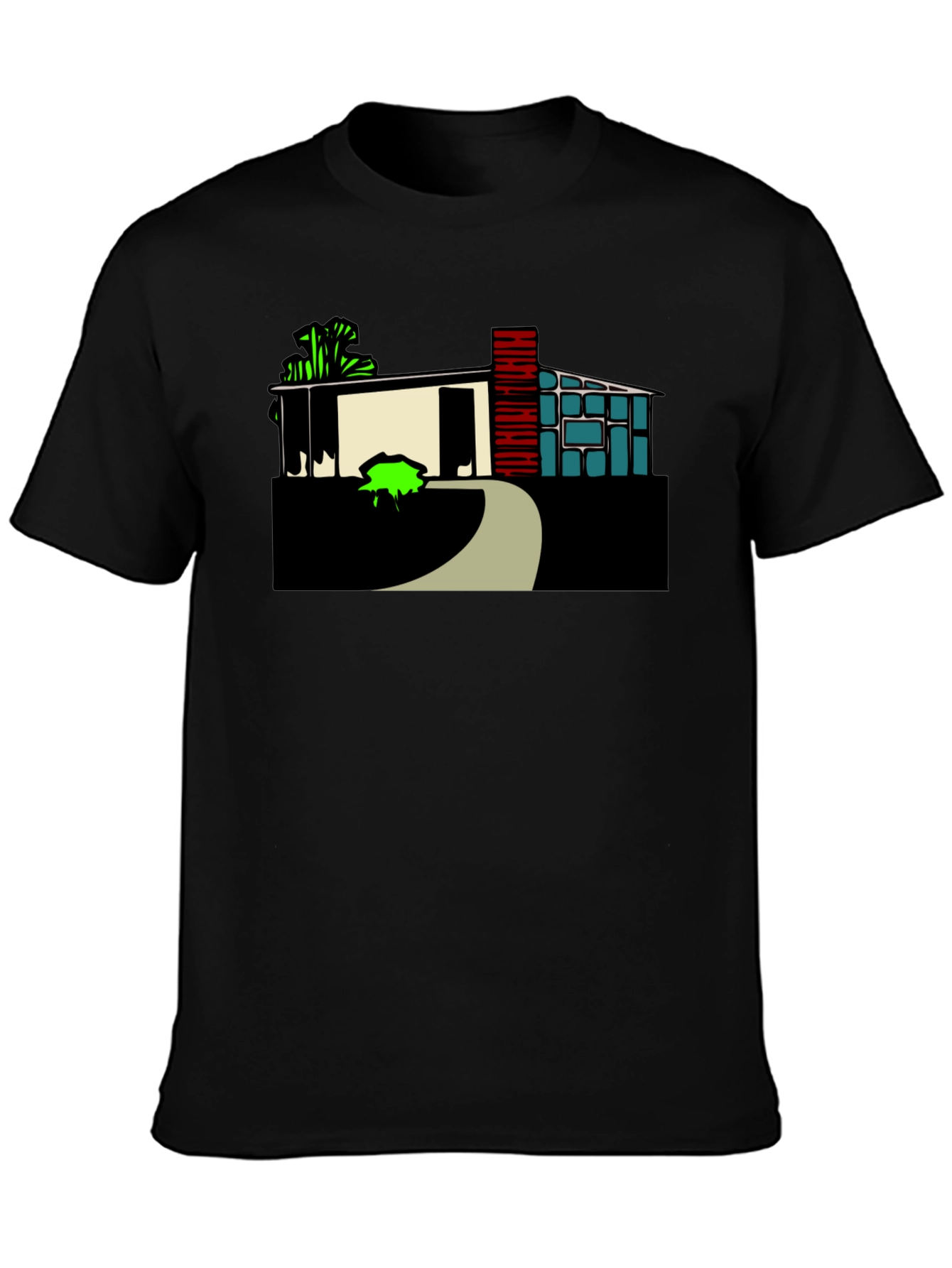 Modern House Graphic Tee - Black Cotton Blend