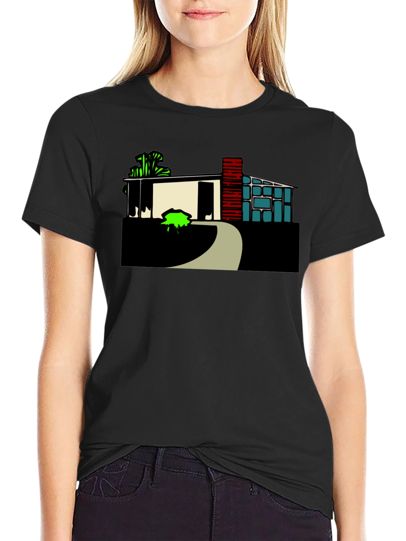Modern House Graphic Tee - Black Cotton Blend
