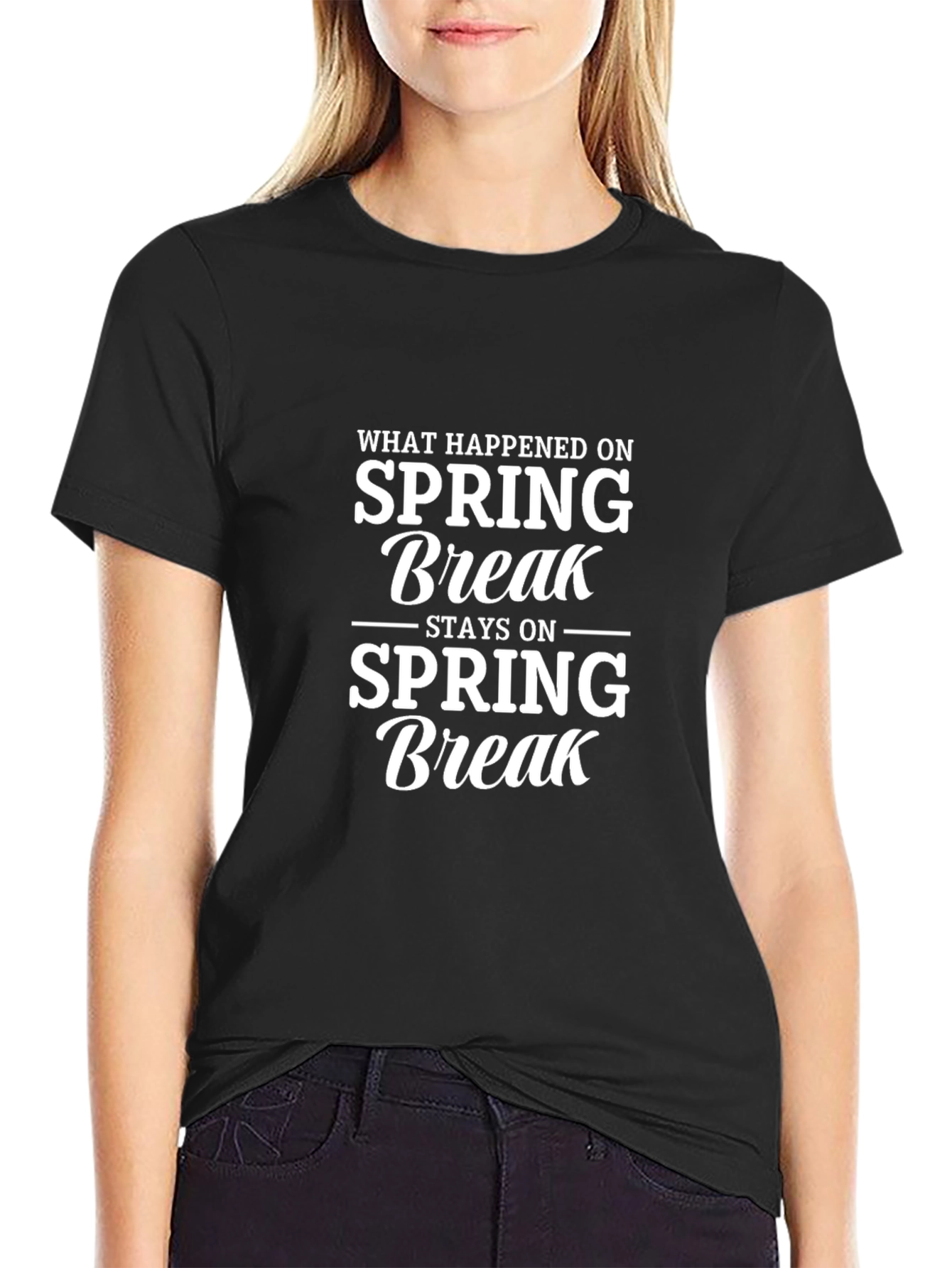 Spring Break Slogan T-Shirt - Black Crew Neck Tee