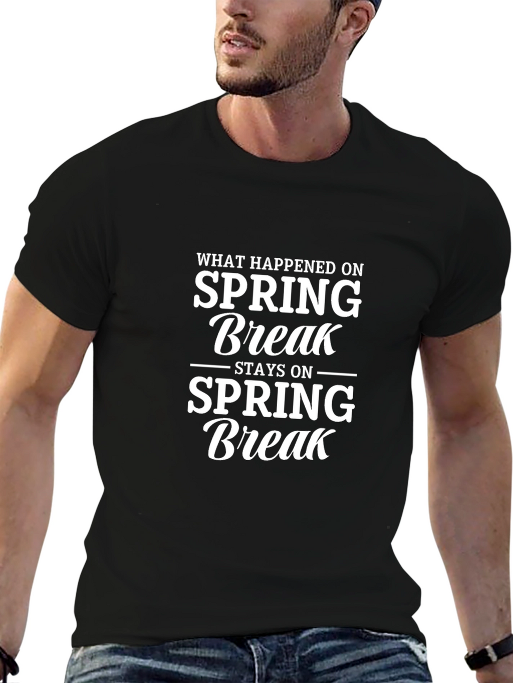 Spring Break Slogan T-Shirt - Black Crew Neck Tee