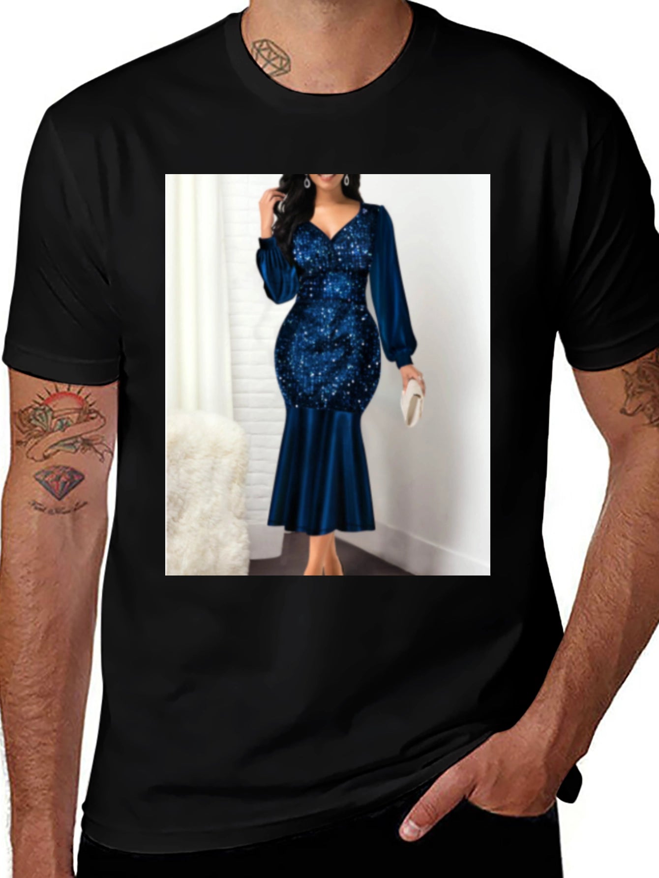 Elegant Sequin & Velvet Evening Dress