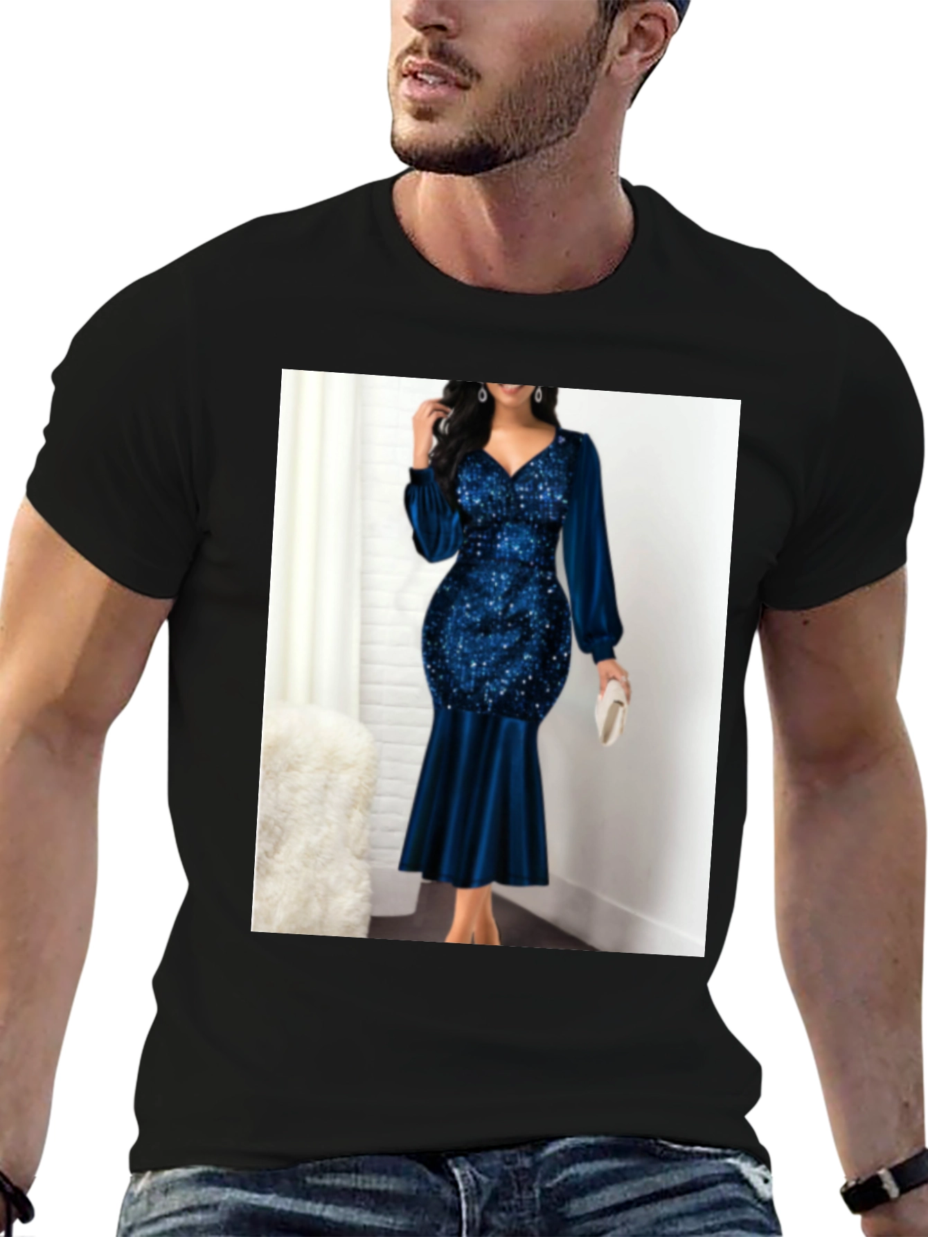 Elegant Sequin & Velvet Evening Dress