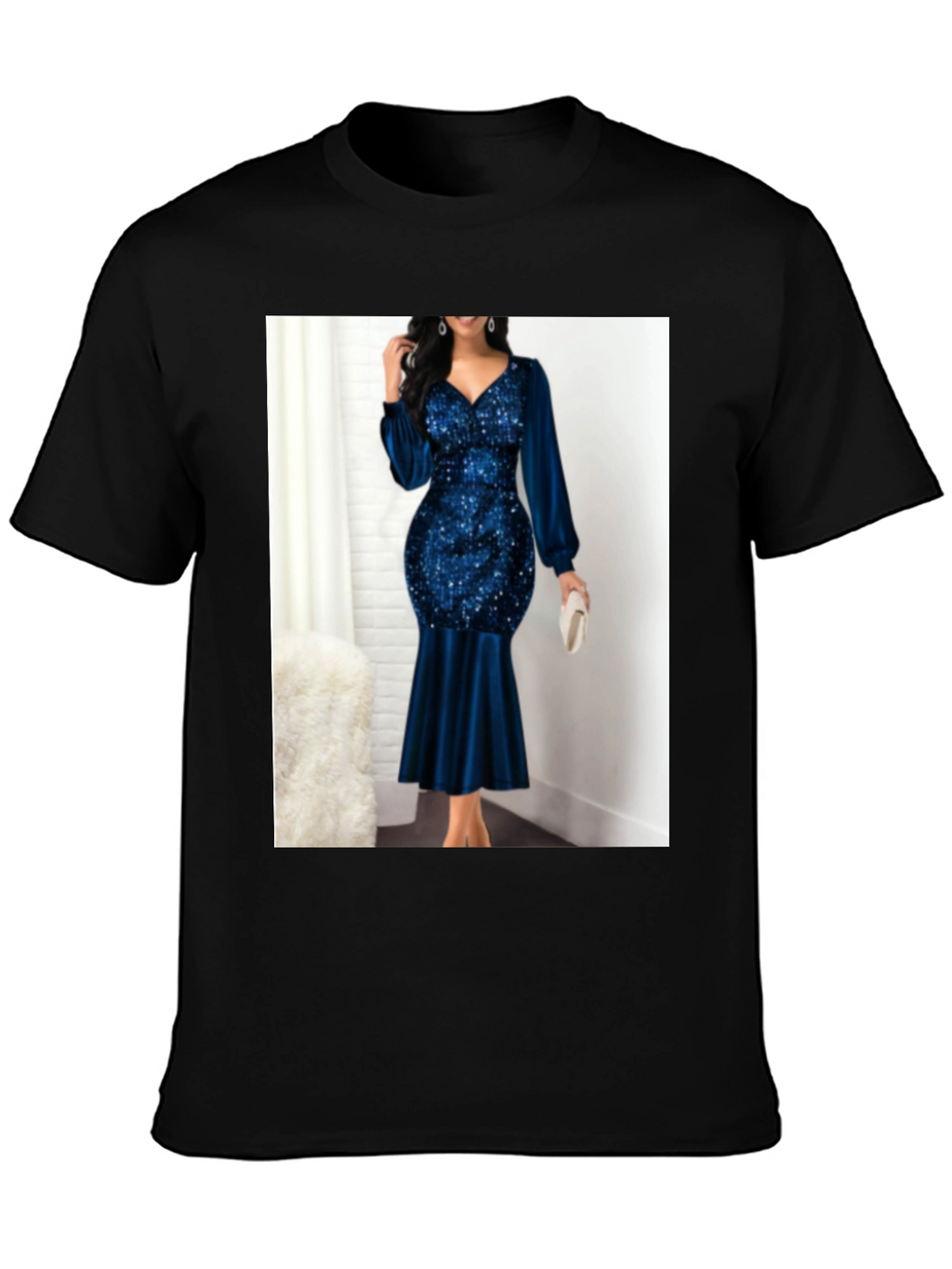 Elegant Sequin & Velvet Evening Dress