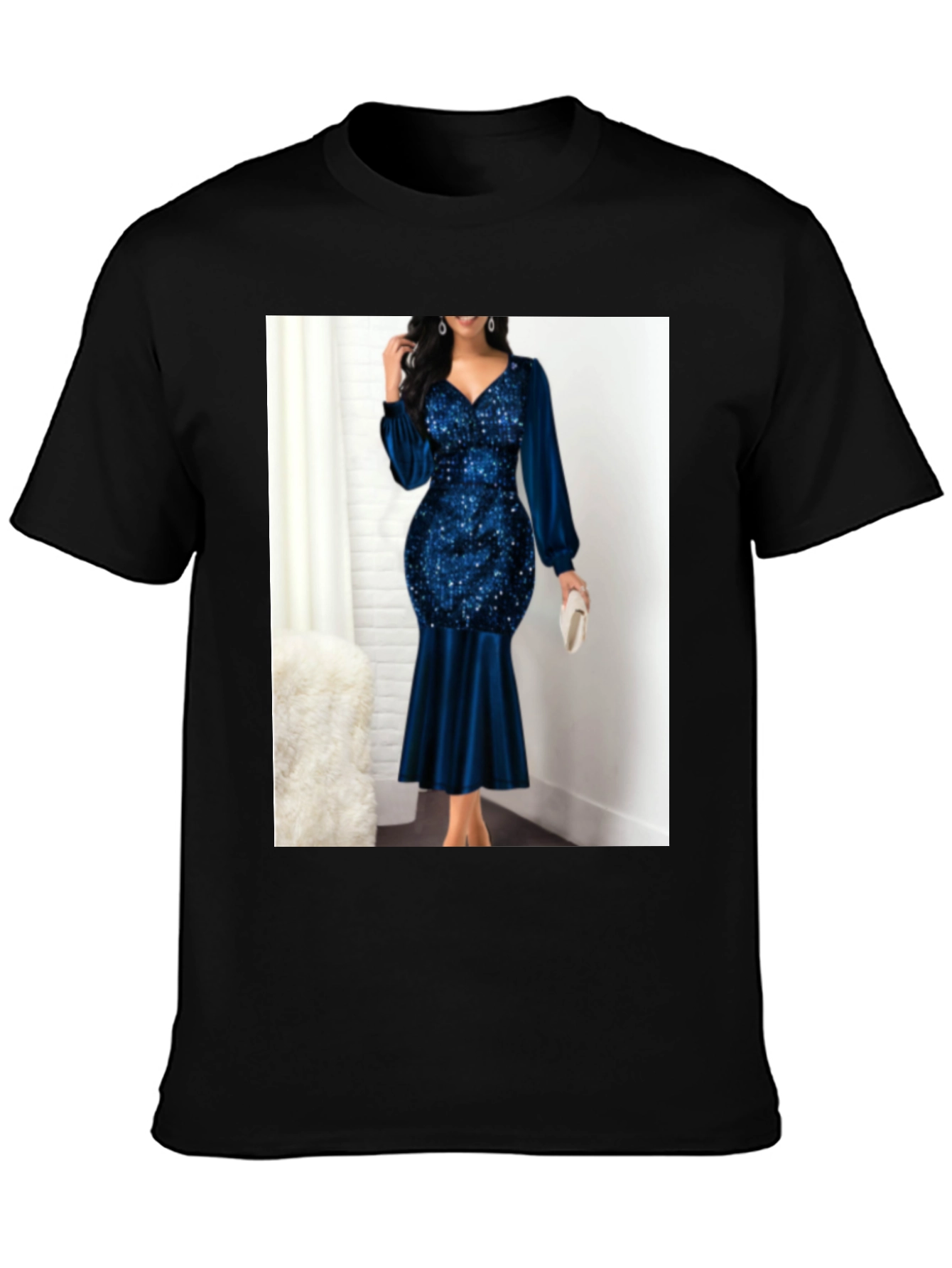 Elegant Sequin & Velvet Evening Dress