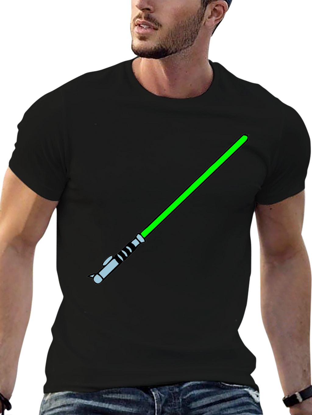 Green Lightsaber Black T-Shirt