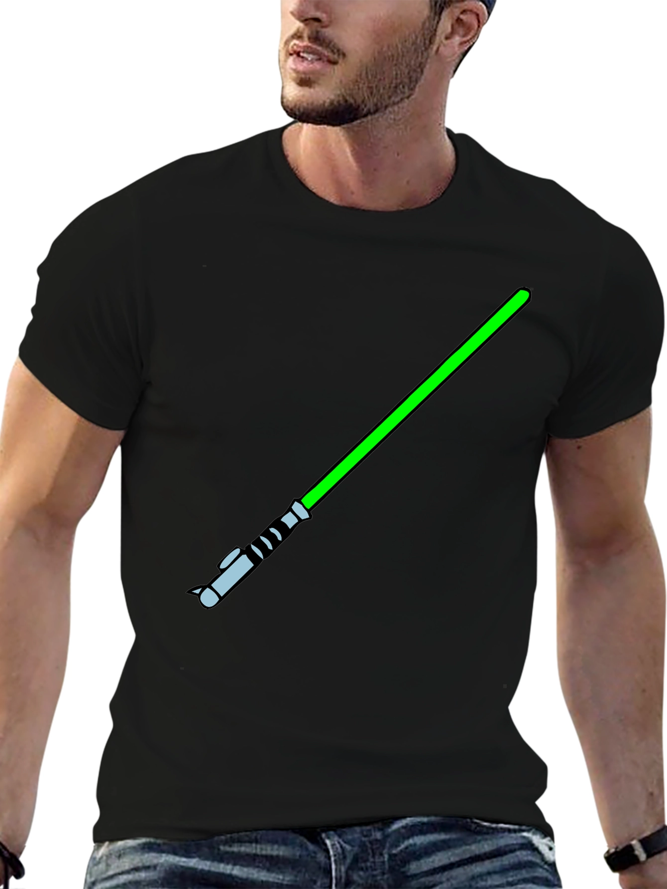 Green Lightsaber Black T-Shirt