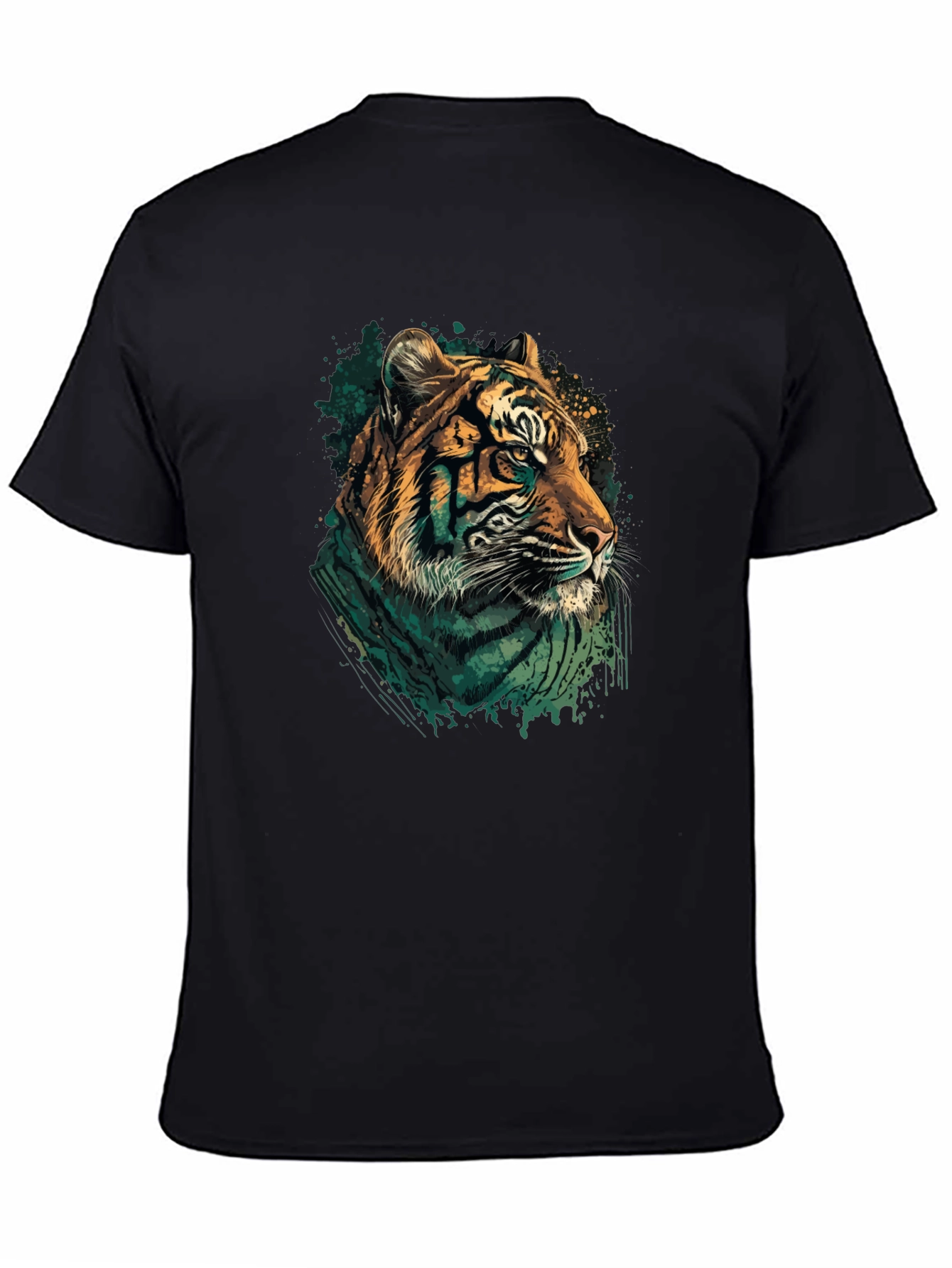 Tiger Graphic Print Black Crew Neck T-Shirt