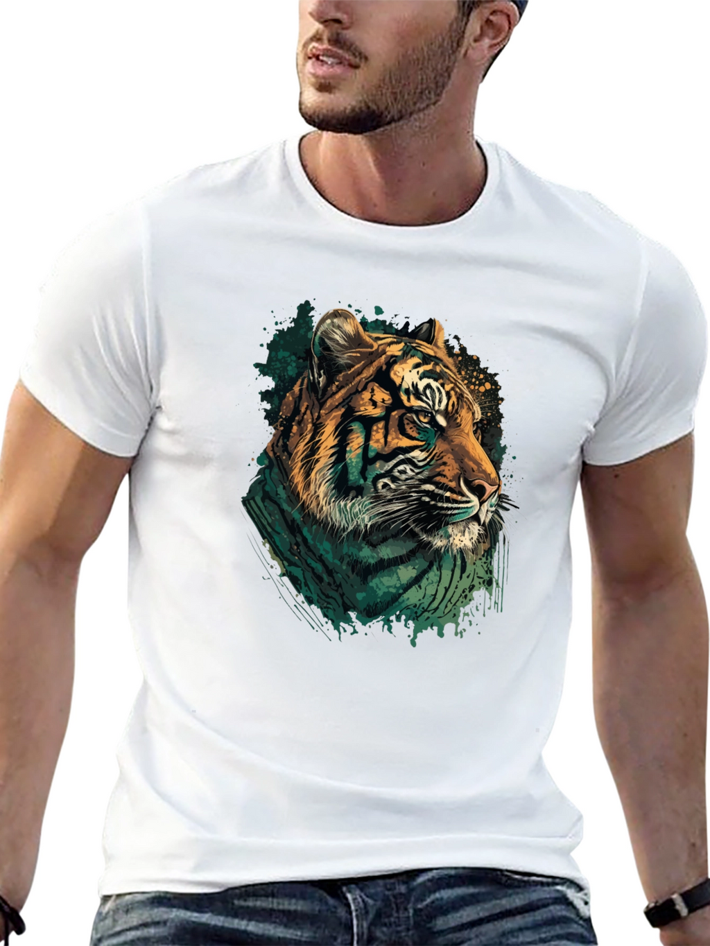Tiger Graphic Print Black Crew Neck T-Shirt