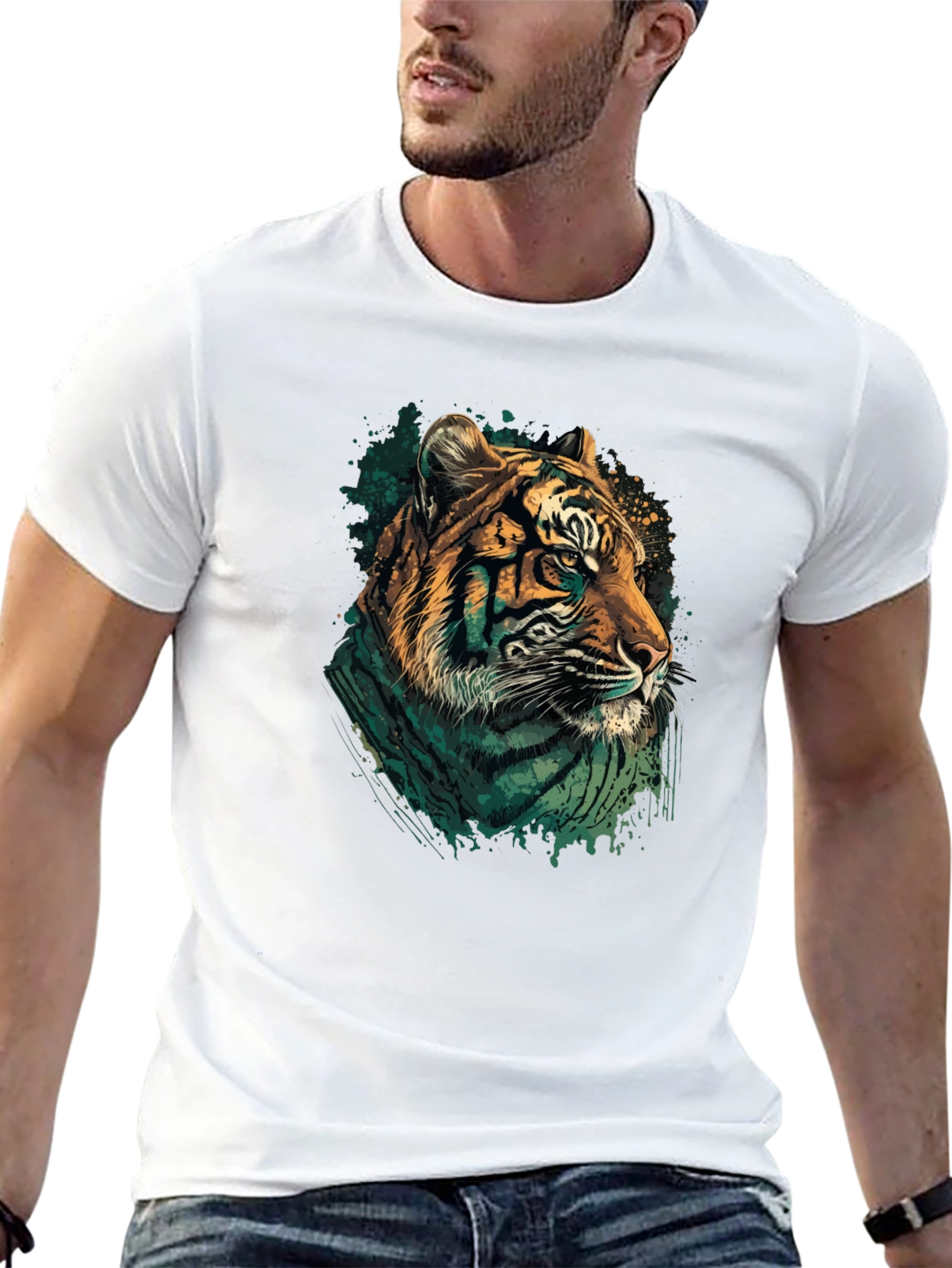 Tiger Graphic Print Black Crew Neck T-Shirt