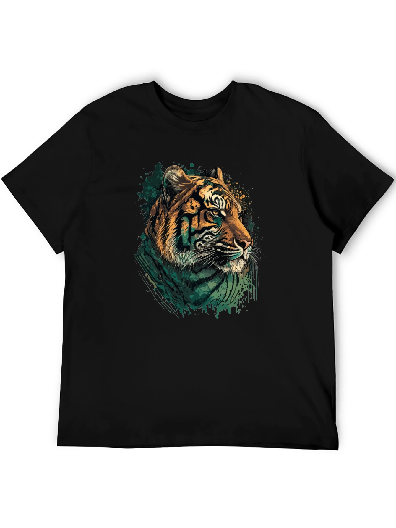 Tiger Graphic Print Black Crew Neck T-Shirt