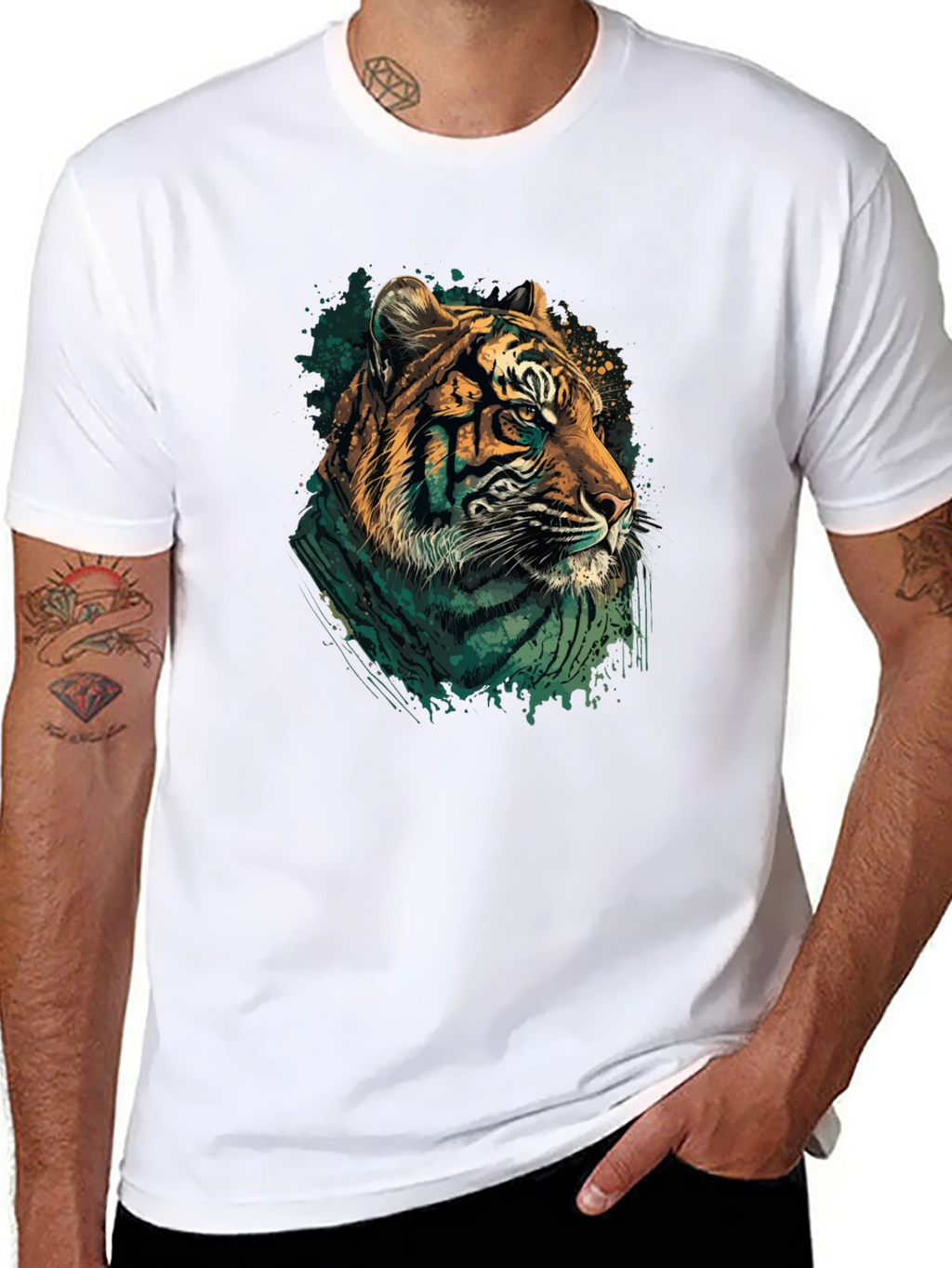 Tiger Graphic Print Black Crew Neck T-Shirt