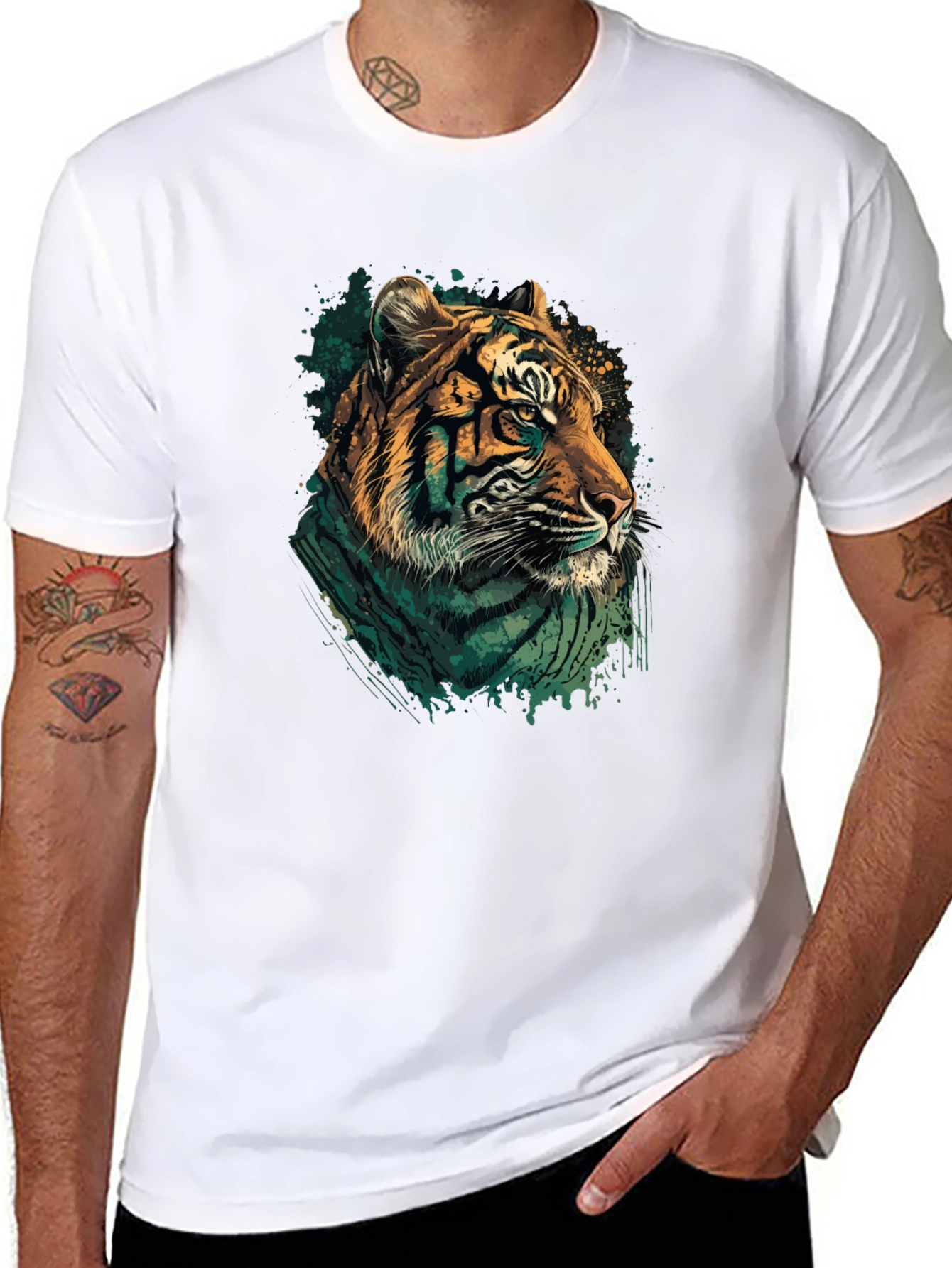 Tiger Graphic Print Black Crew Neck T-Shirt