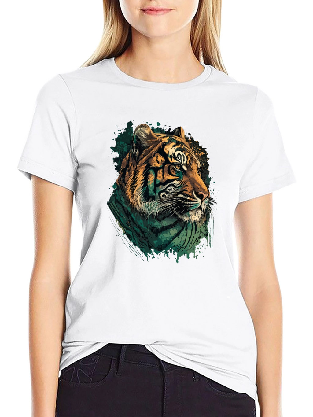 Tiger Graphic Print Black Crew Neck T-Shirt