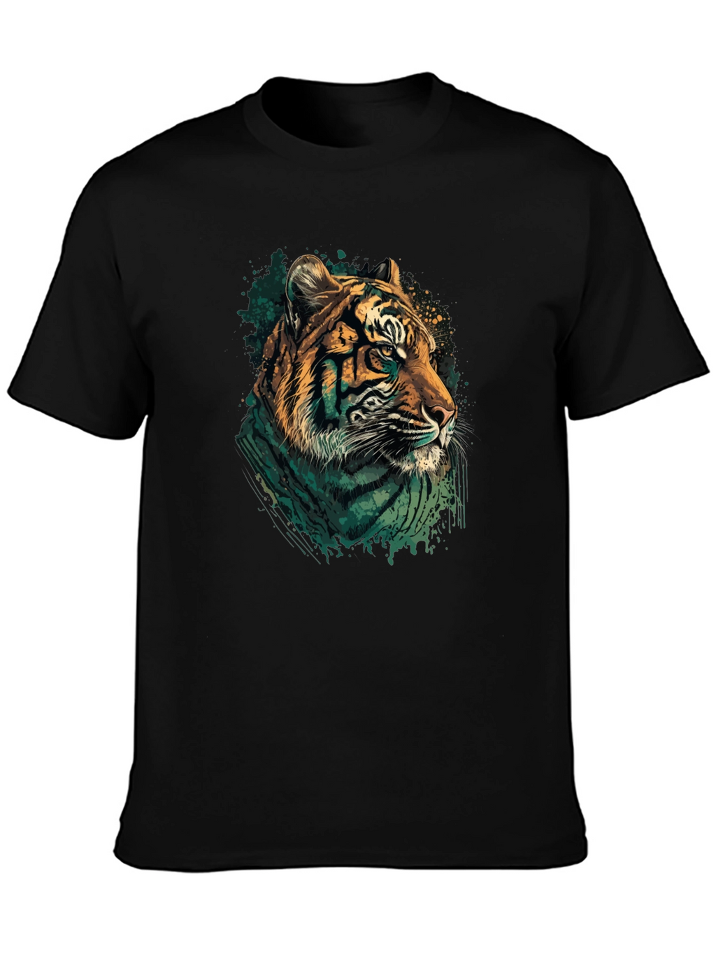 Tiger Graphic Print Black Crew Neck T-Shirt