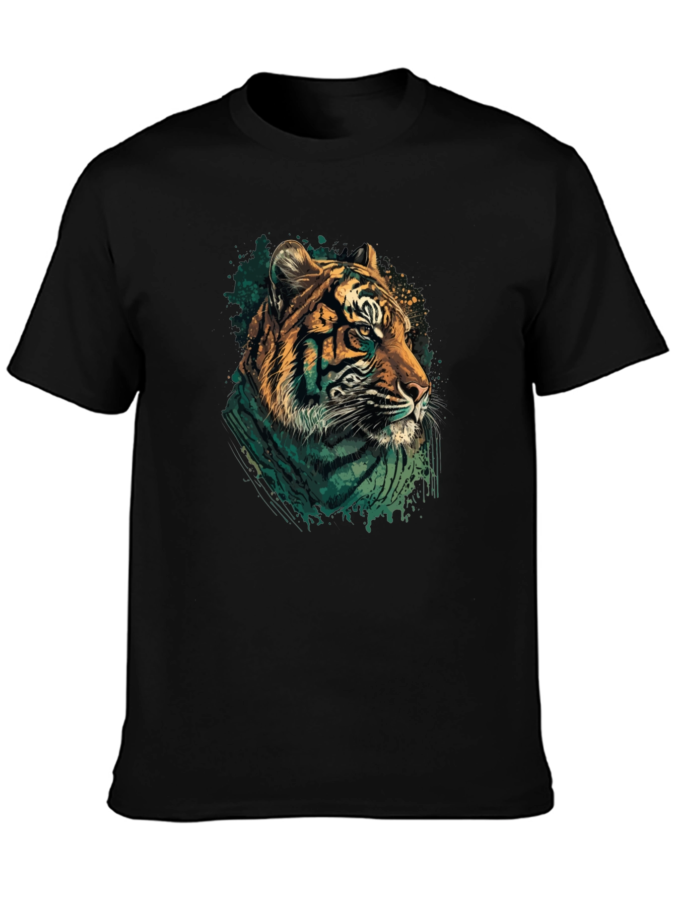 Tiger Graphic Print Black Crew Neck T-Shirt